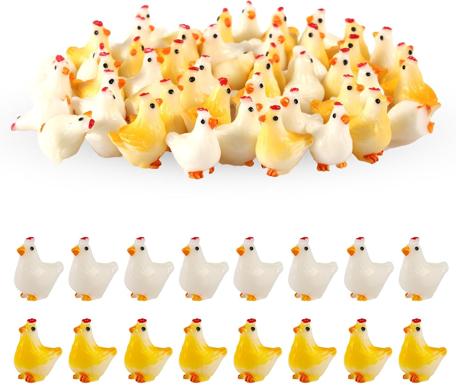 PEUTIER 50Pcs Miniature Resin Chickens, 2 Colors Mini Resin Chickens Tiny Hen Figurine Ornaments Decor for Garden Landscape Home Decoration & Birthday Party Landscape Potted Plants Cake image number 4