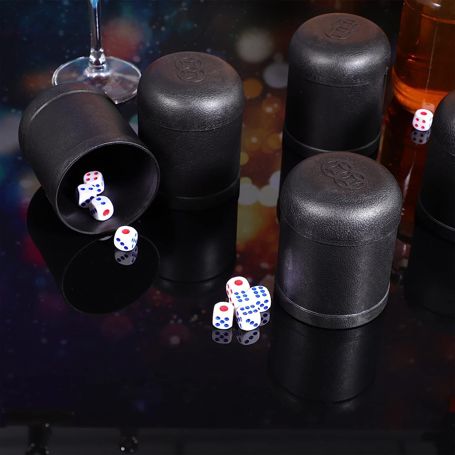 Alipis Black Dice Plastic Dice Shaker Cup with 5 Dot Dices, Small Games Dice Cups Black Cylindrical Dice Box for Club Bar Dice Game, 5 Sets image number 5