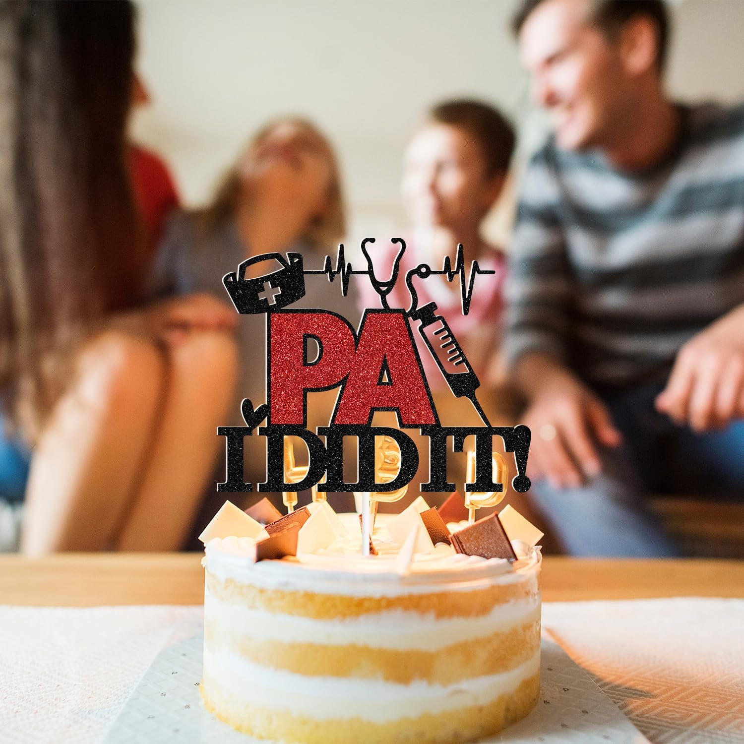 Goilpanitdia PA I Did It Cake Topper, Congrats PA, Nurse Grad, Nursing School Graduation Party Decorations, Black & Red Glitter image number 3