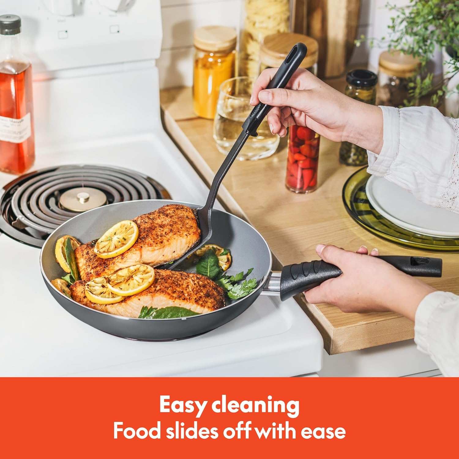 BELLA Nonstick Cookware Set with Glass Lids - Aluminum Bakeware, Pots and Pans, Storage Bowls & Utensils, Compatible with All Stovetops, 21 Piece, Black - Black image number 5