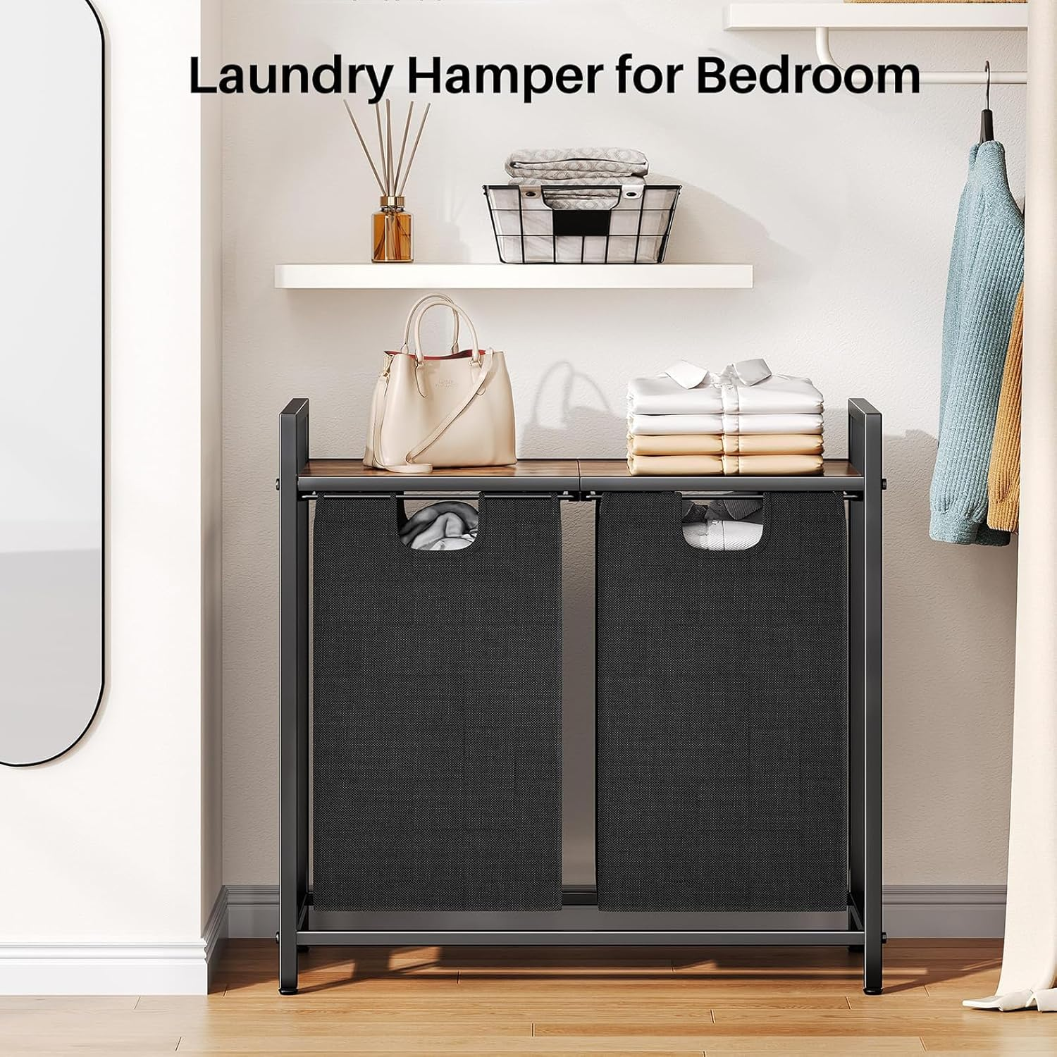 Laundry Hamper Clothes Basket Multifunctional Particle, 2X43L Removable Bags for Laundry Room, Bathroom and Bedroom image number 2