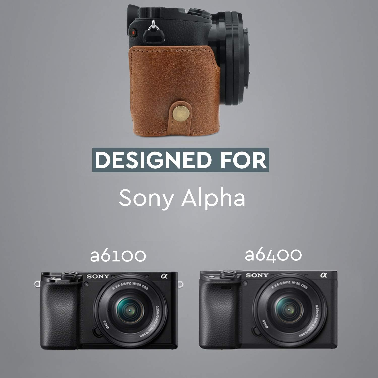 Megagear Ever Ready Genuine Leather Camera Half Case Compatible with Sony Alpha A6100, A6400 image number 1