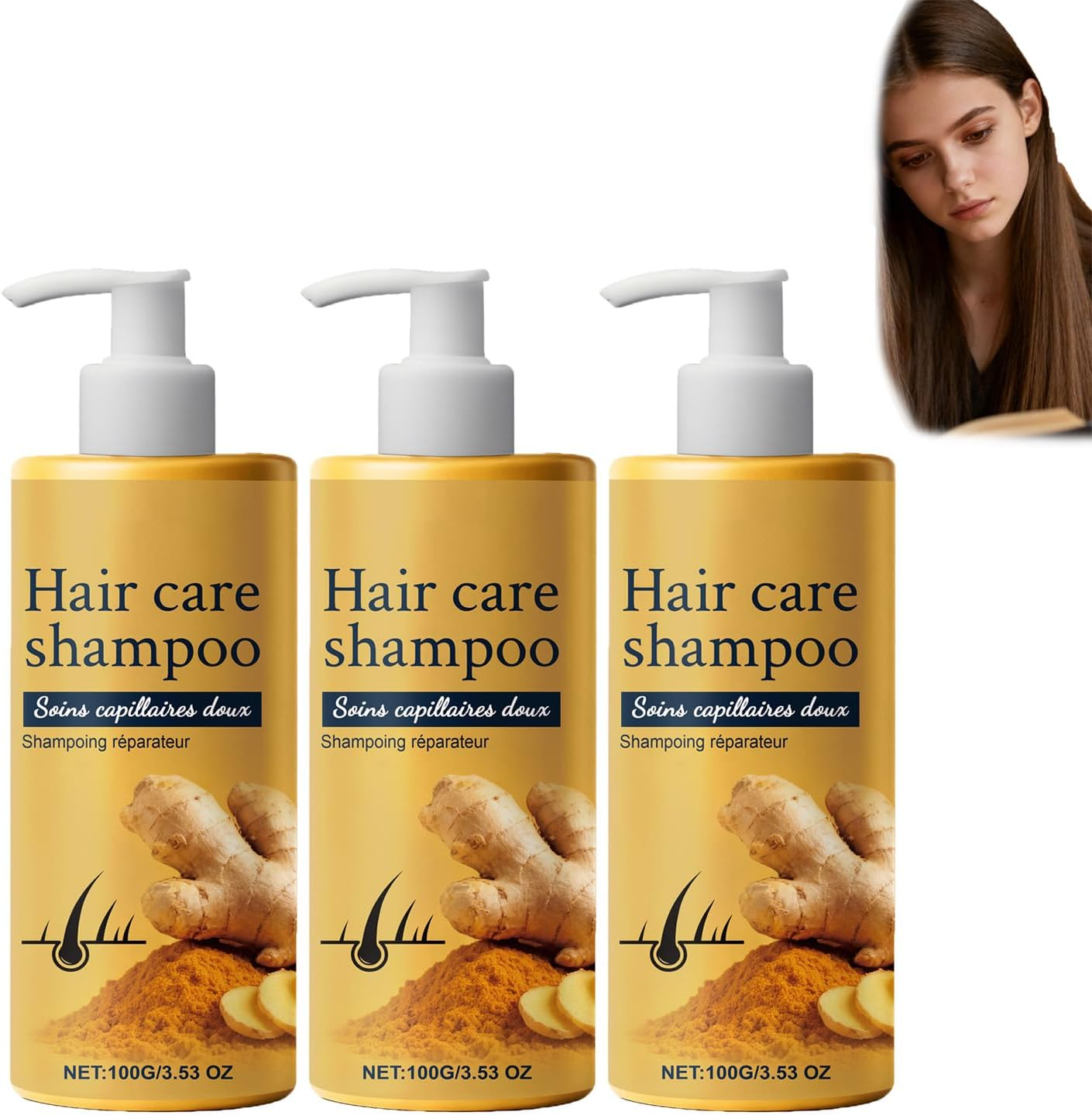 Ginger Hair Care Shampoo,Anti-Hair Oily Skin Sha/Mpoo for Women & Men,Dry Scalp Care Sh/Ampoo Ginger Contains Oil Strengthen Hair for Men and Women (2 PCS)