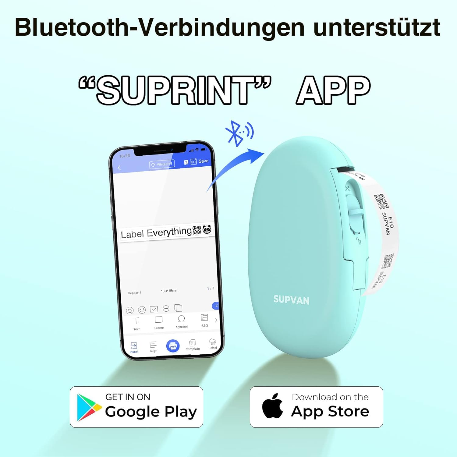 SUPVAN E10 Upgraded Label Maker Machine, Portable Label Printer, Compatible Android & Ios, Bluetooth Thermal Labelling Machine for Home, School, Office Organization, Cyan - E10 Green2 image number 2