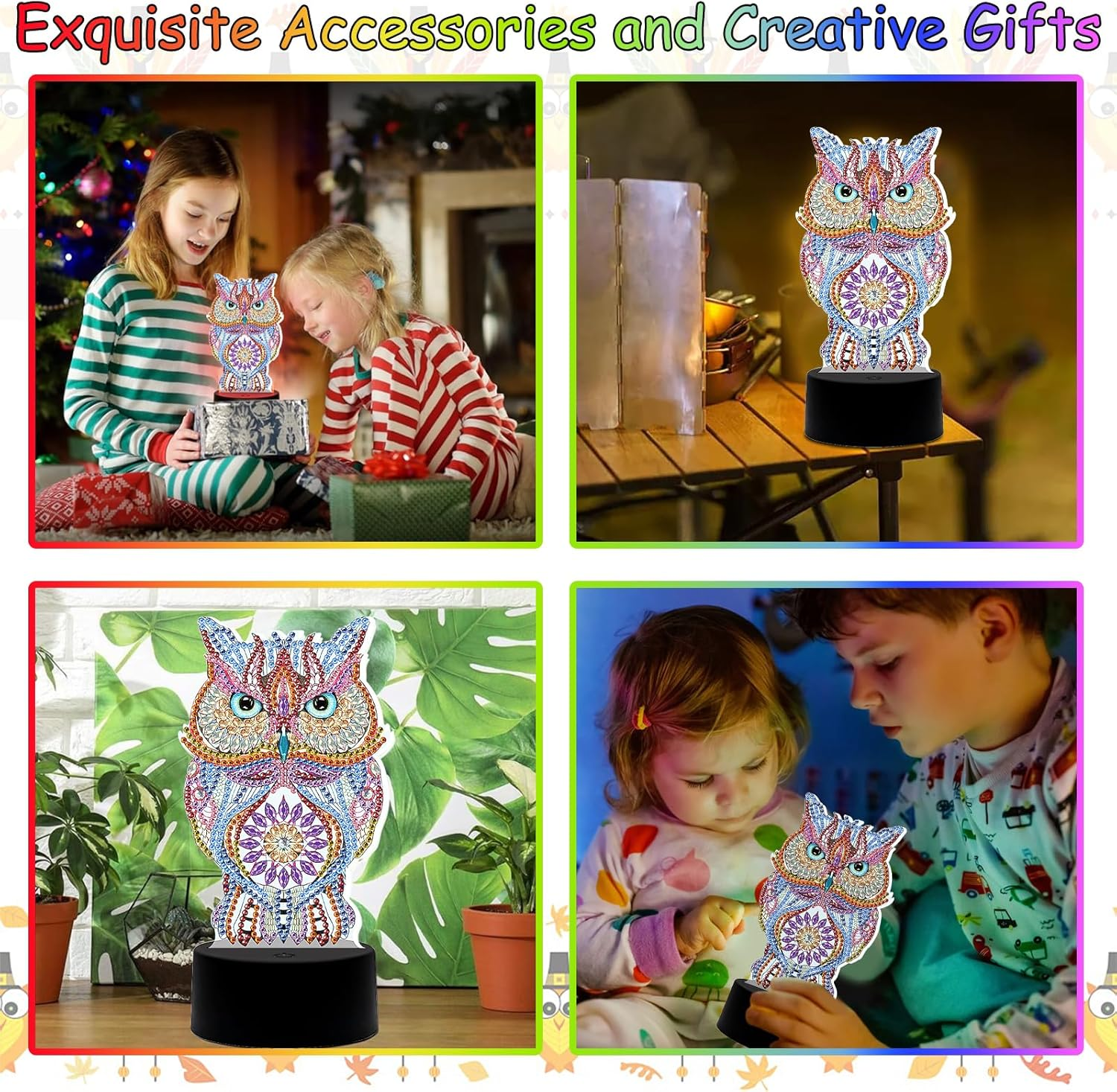 Arts and Crafts Toys for Girls Kids：Make Your Own GEM Led Colourful Night Light，3D Diamond Art Painting for 5-10 Years Old Boys Women Birthday Xmas Gift, Owl