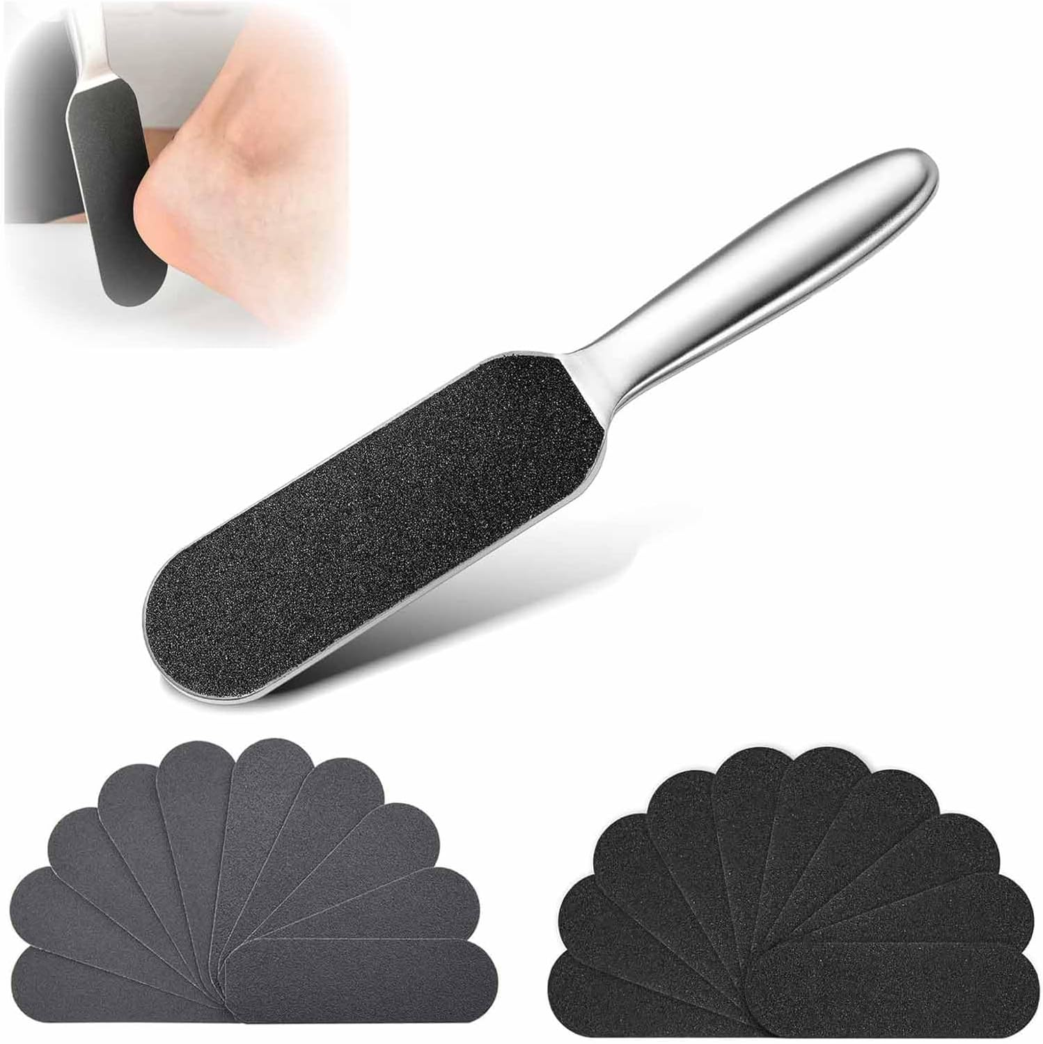 Wjelet Callus Removal Foot Set, Foot File with 20 Replacement Sandpapers, Double-Sided Callus File for Wet and Dry Feet, Stainless Steel Callus Remover for Smooth and Nourished Foot Skin image number 3