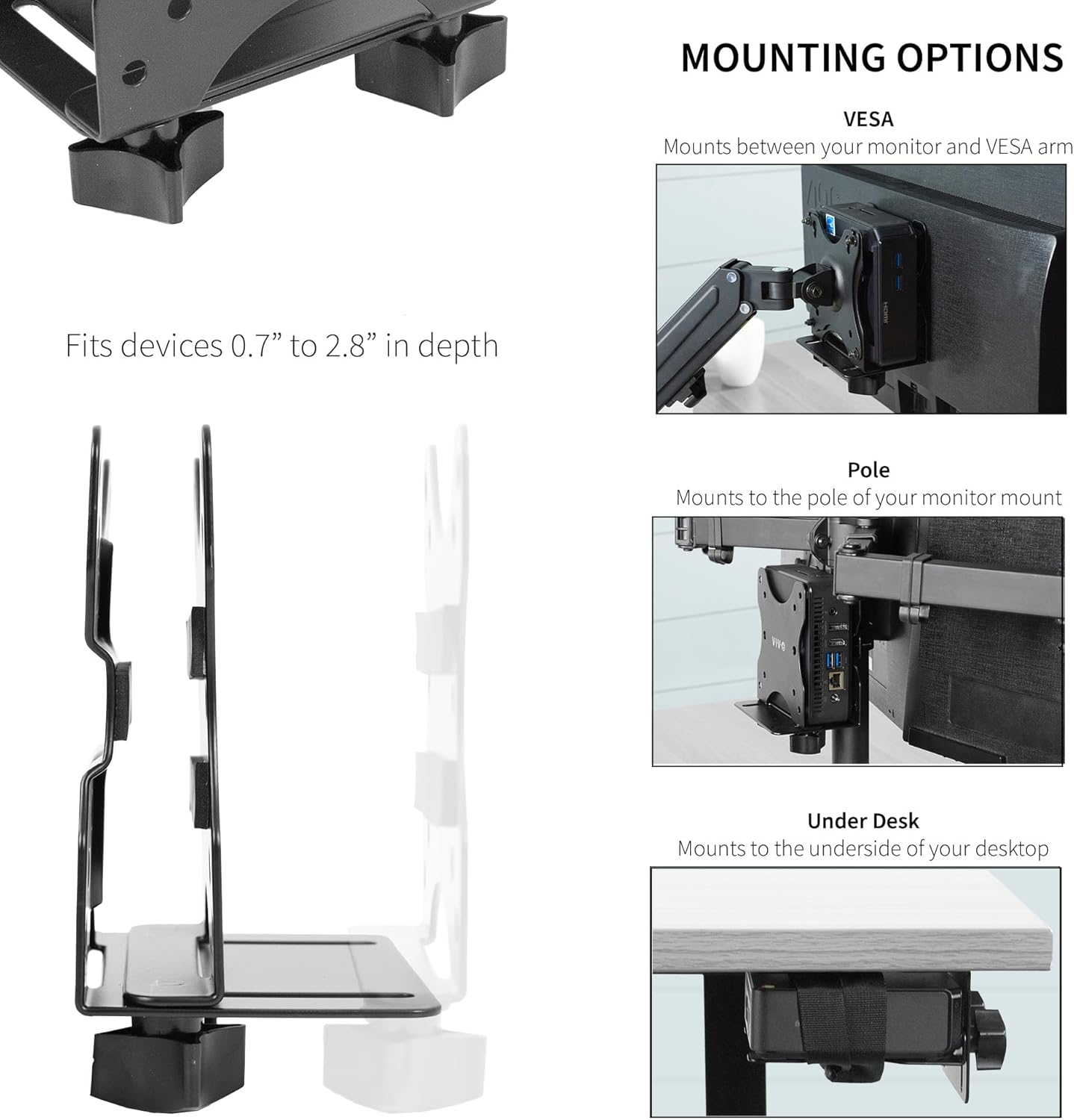 VIVO Adjustable Thin Client Mini PC Mount Bracket, CPU VESA under Desk and Monitor Arm Computer Holder, Black, MOUNT-PC05C image number 2