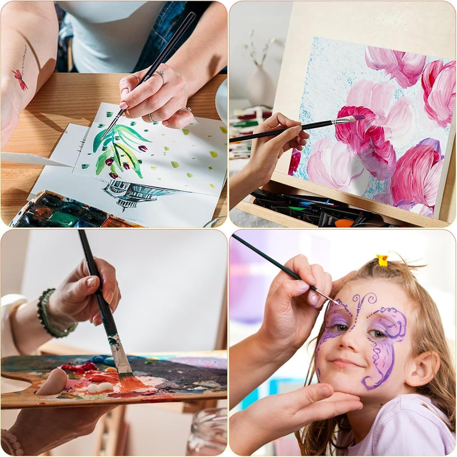 Paint Brushes,12 Pcs Artist Paint Brush Set,Professional Art Painting Brush for Acrylic Painting,Oil,Watercolor,Include Pointed Rounds,Fan,Flat Assorted Shapes,Great for Kids Adult Fabulous image number 2