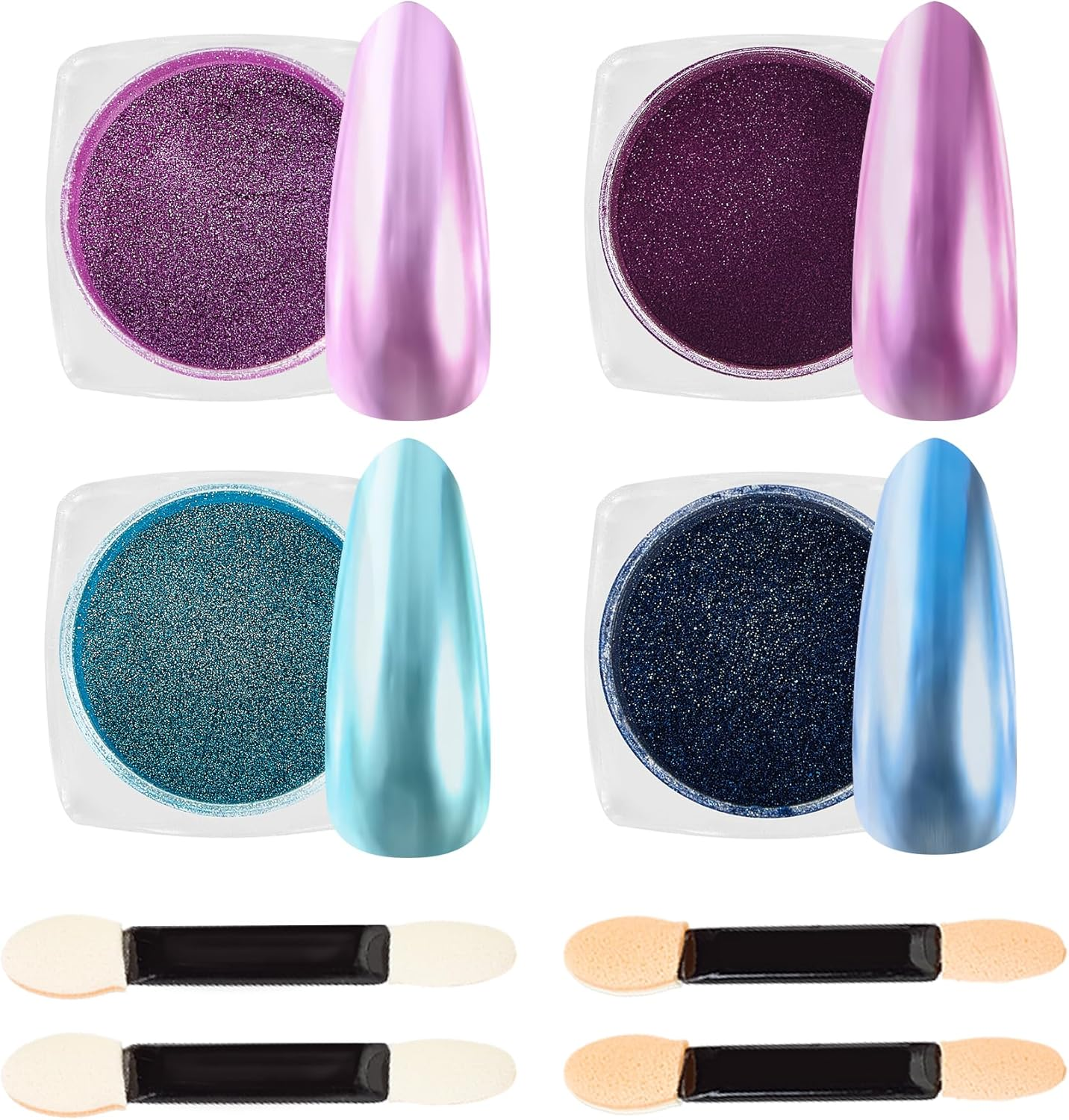 Chrome Nail Powder, 4 Colors Blue Series Nail Chrome Powder - Mirror Effect Metallic Glitter Kit for Nail Art Decoration, Resin Craft Etc. (1G/Jar)