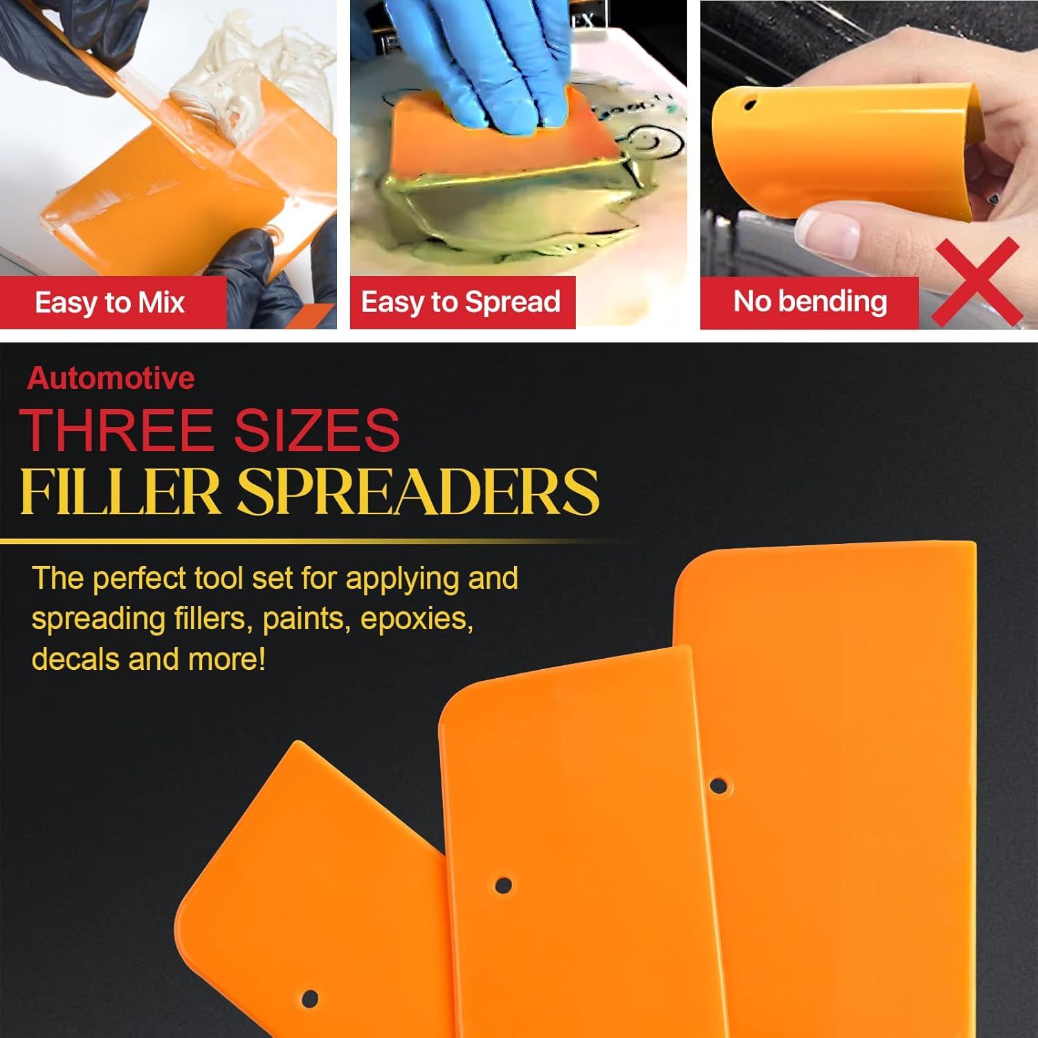 27 Pcs Body Filler Spreaders, 4, 5, 6 Inch Auto Plastic Putties Spreader, Automotive Body Fillers for Applying Fillers, Putties, Glazes, Caulks, Paint