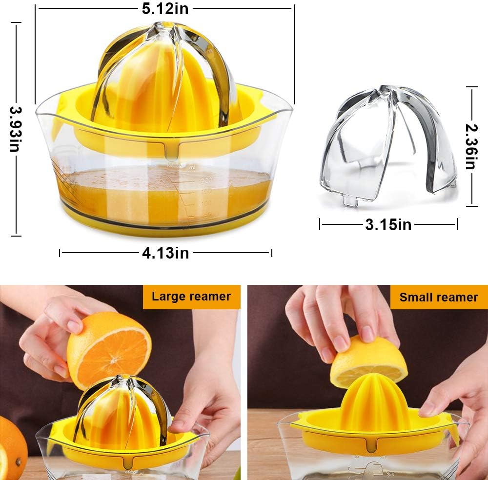 Vanleonet Lemon Squeezer Citrus Juicer with Strainer, Hand Juicer for Orange and Lime, Manual Press with Built-In Measuring Cup (Yellow) image number 5