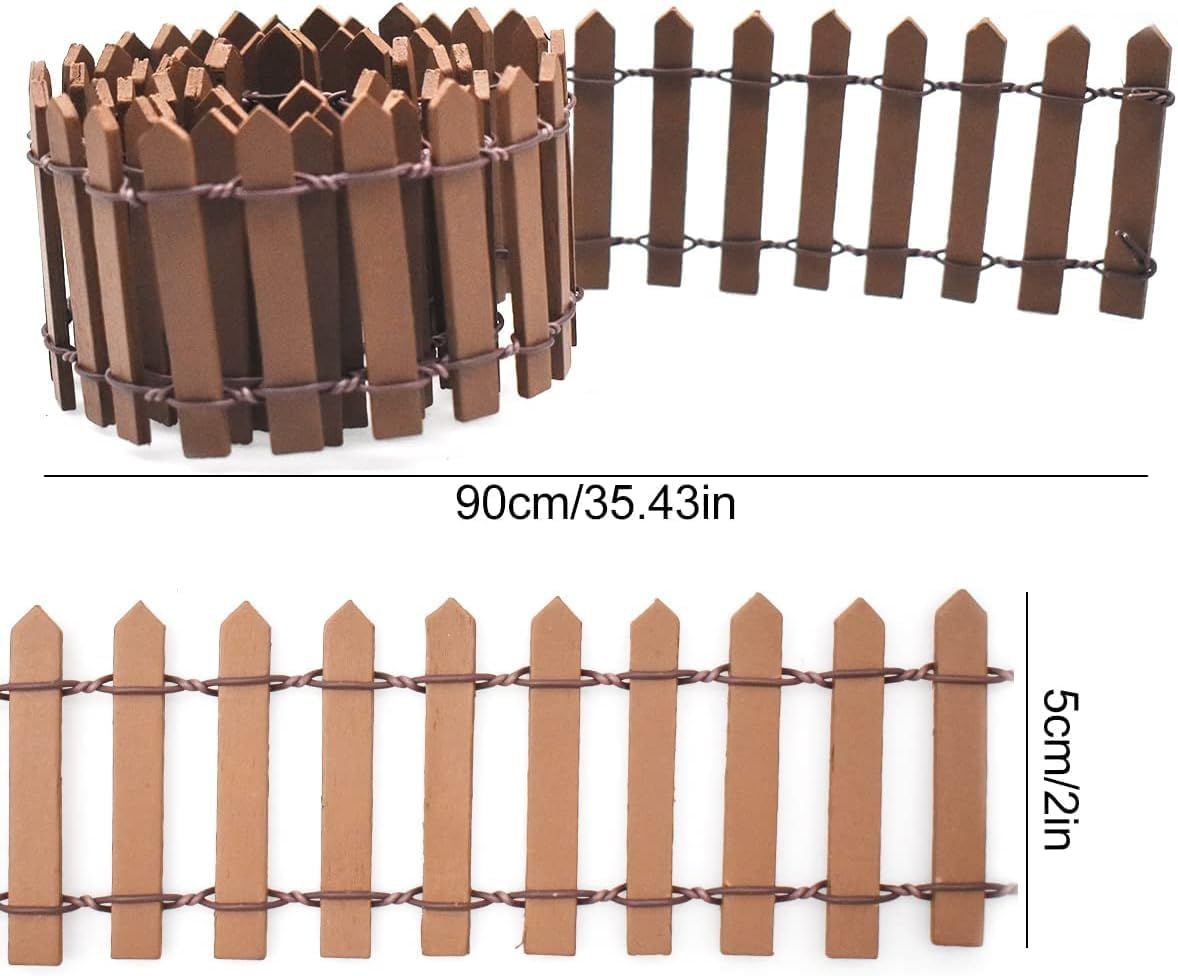 Miniature Wood Picket Fence Garden Ornament, 2 Pieces Wood Picket Fence Garden Decorative Fence, Miniature Fairy Garden Fence Wooden Decorative Ornament Fence Wooden Pickets Fences image number 5
