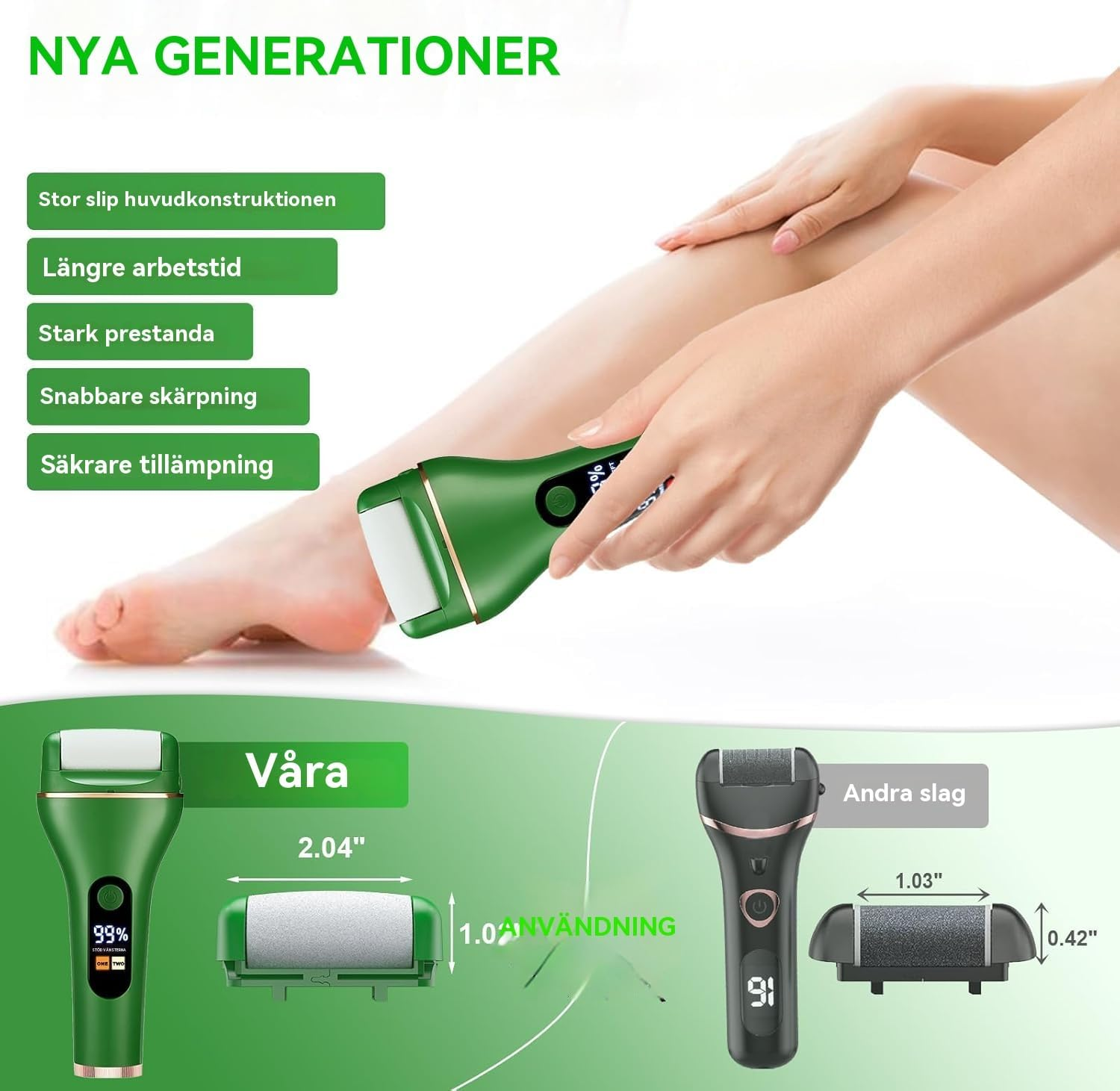 AOMEES Electric Callus Remover, Electric Callus Remover with IPX7 Waterproof, 2 Speeds, LED Light, LCD Display, 3 Interchangeable Rollers for Callus Removal - White image number 2