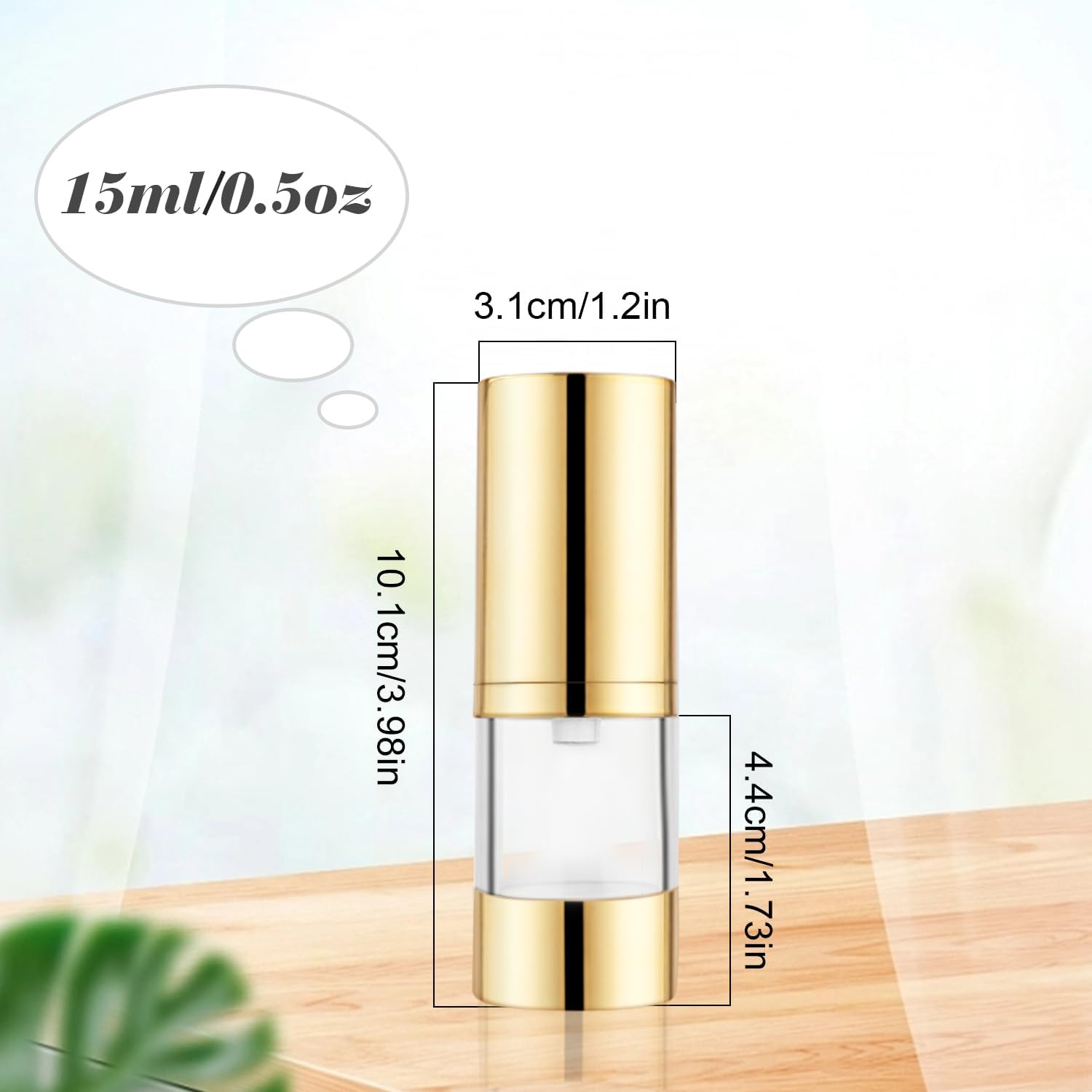 BOSMIOW 4Pcs 15Ml/0.5Oz Clear Plastic Airless Pump Bottles Empty Refillable Vacuum Pump Press Bottles Travel Size Cosmetics Sample Storage with Golden Pump Head for Lotion,Shampoo,Hand Soap,Face Cream image number 3