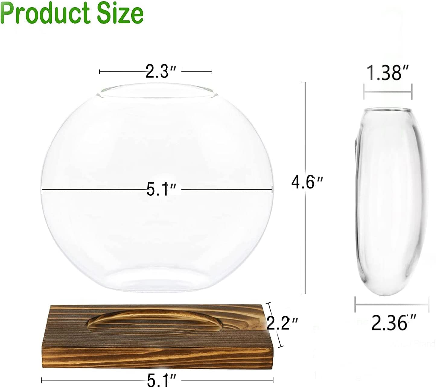 Kingbuy Desktop round Glass Planter Terrarium Flower Vase with Wooden Stand for Propagation Small Hydroponic Plants Home Office Decor, 2 Pack, Brown - Beige image number 4