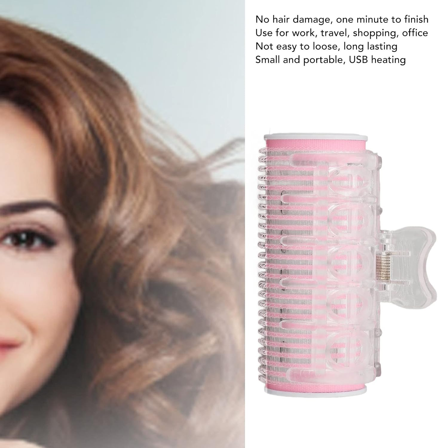 Portable Electric Heated Hair Rollers with Clip, USB Rechargeable Mini Ceramic Curling Rollers, Volumizing Hair Curler for Curly Bangs, Hot Hair Rollers for Quick and Easy Styling