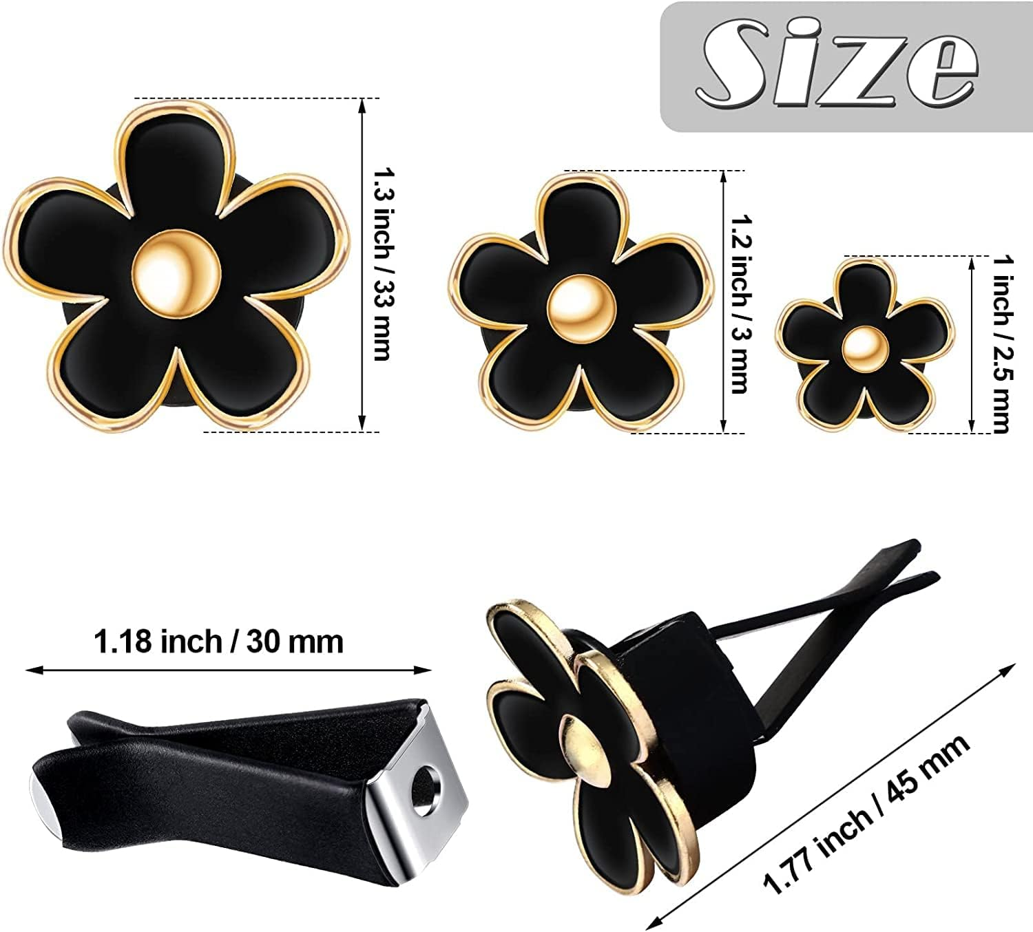 6 Pcs Daisy Flower Air Vent Clip Air Conditioning Outlet Clip Car Air Freshener Clip Charm Car Inter Decor Accessories (Black,2.5 Cm, 3 Cm, 3.3 Cm) image number 6