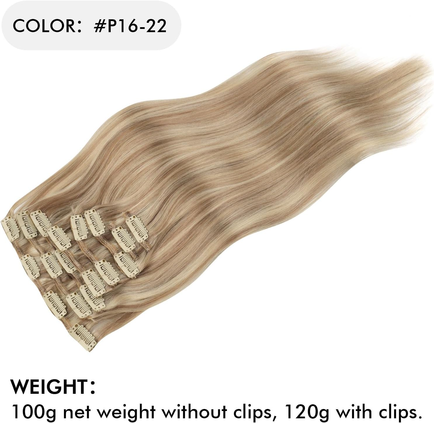 Sixstarhair Clip in Hair Extensions Real Human Hair Blonde Highlights Clip in Extensions Dark Blonde Mix Light Blonde Hair Extensions Human Hair 16 Inch 120G 8 Pcs