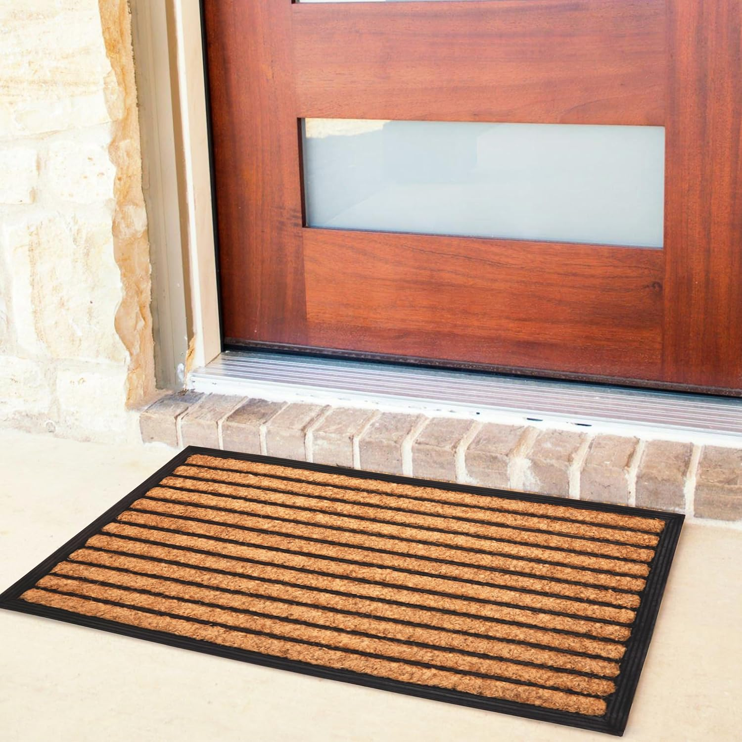 Rubber Bordered Coir Doormat Stripes | Welcome Mat | Entry Mat | (60 Cm X 90 Cm)