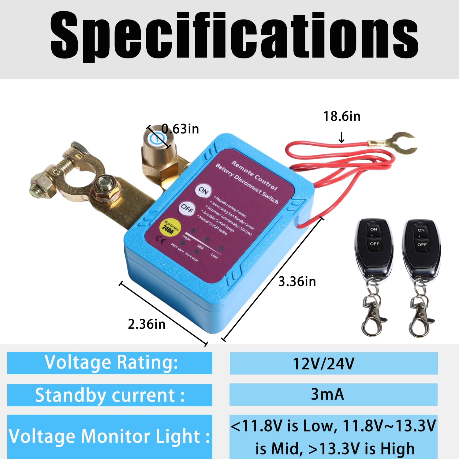 12V 250A Remote Battery Disconnect Switch Blue Kill Switch Auto Car RV ATV Truck Marine Boat image number 1