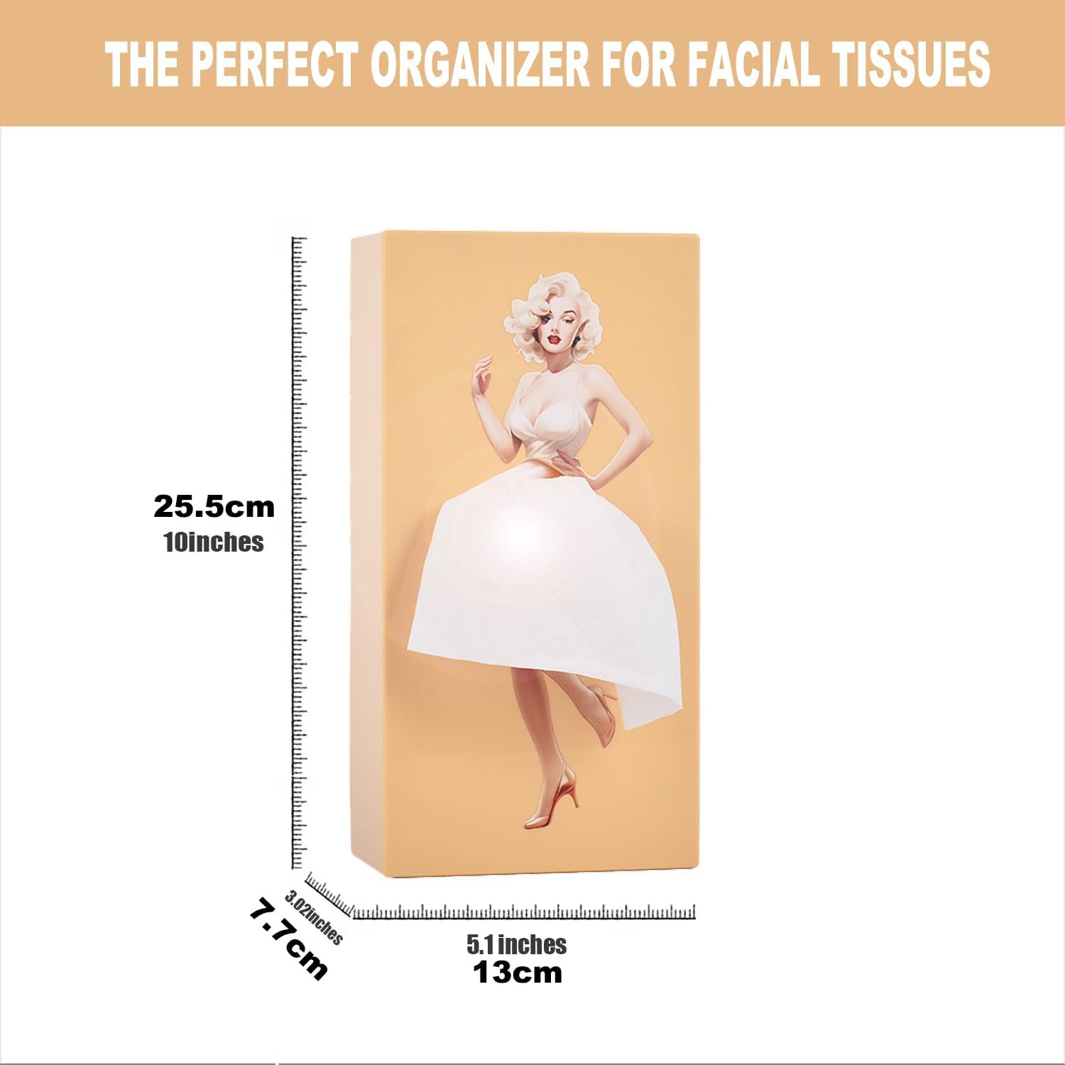 Creative Tissue Box Holder &ndash; Funny Lady Skirt Design, Vintage Dress Decorative Rectangular Tissue Box Cover for Office, Home, Living Room, Bedroom, and Bathroom (Beige) image number 5