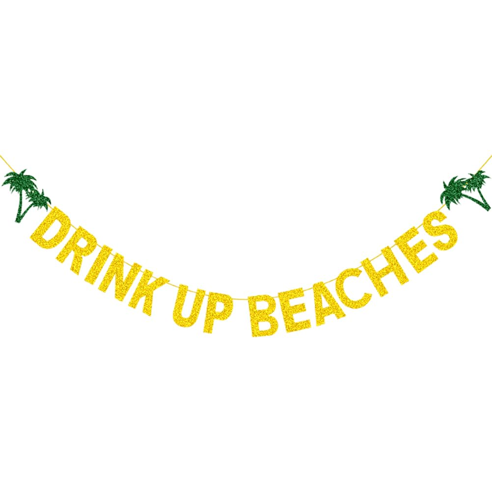 Cabilock Hawaiian Party Banner - Golden Palm Tree Drink up Beaches' Pennant for Summer Gatherings and Beach Themed Events image number 3