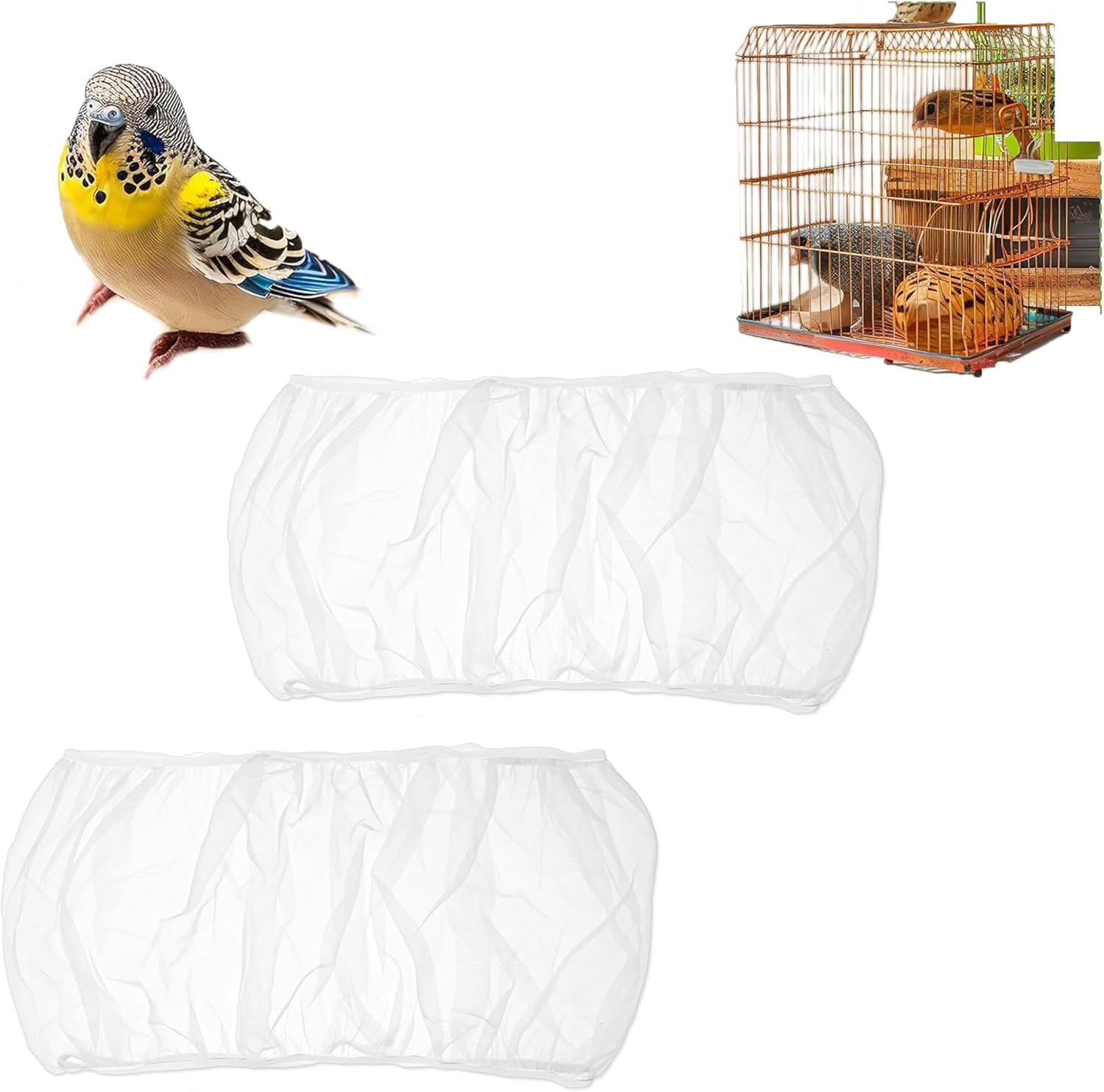 2Pcs Bird Cage Cover,Bird Cage Skirt Net Cloth Cage Net Cover,Universal Birdcage Cover,Protective Net Cover,Used for Parrot Fence Circular Square Cage, Parrot Cage Accessories (White) image number 6