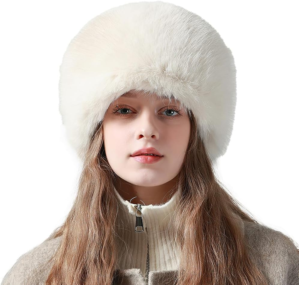 Ushanka Russian Bomber Hat for Women Cossack Trimmed Skullies Beanies Winter Trapper Hat for Travel Hunting Skiing Fluffy Earwarmer