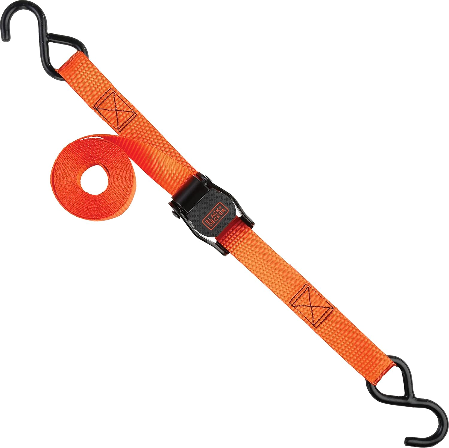 BLACK+DECKER BDX1004 Black/Orange 1" X 10' Cam-Buckle Tie down Strap with Hooks (Supports 900 Lbs of Cargo), 4 Pack image number 2