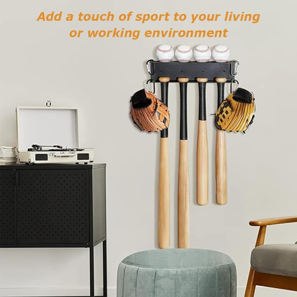 4 Bat Baseball Bat Holder, Baseball Bat Wall Mount, Heavy-Duty Bat Storage Rack, Sports Memorabilia and Collectibles Display Shelves (Black, 34 * 8 * 8 CM) image number 4