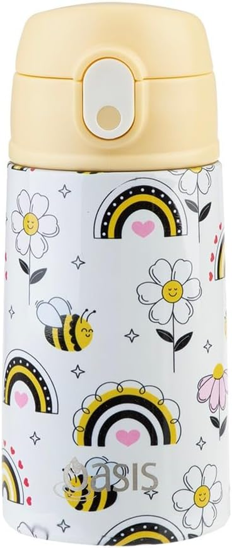 Oasis Stainless Steel Double Wall Insulated Kid'S Drink Bottle with Sipper Straw 400 Ml - Busy Bees