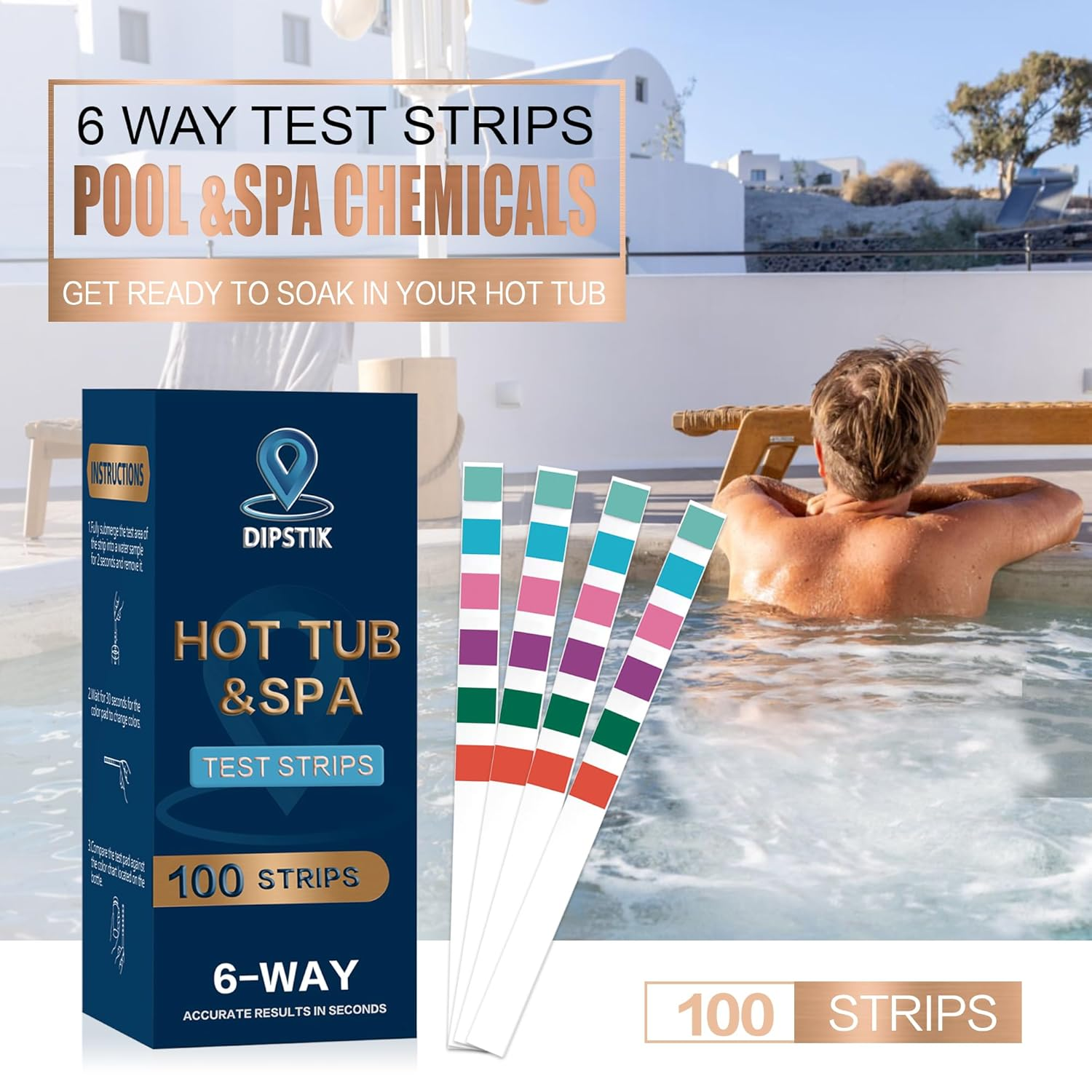 Pool and Spa Test Strips-Hot Tub Test Strips, Accurate Swimming Water Test for Ph, Total Hardness, Bromine, Free Chlorine, and Total Chlorine Test Strips, 6 in 1 Pool Test Strips, 100 Counts image number 5