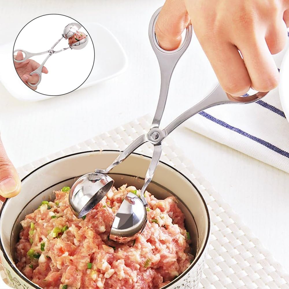 2 PCS Meat Baller, Meatball Maker, Stainless Steel DIY Clip Kitchen Tool, Cake Pop Ice Tongs, Ball Size Diameter 4.8Cm Diameter 3.5Cm, 16Cm, Sliver image number 3