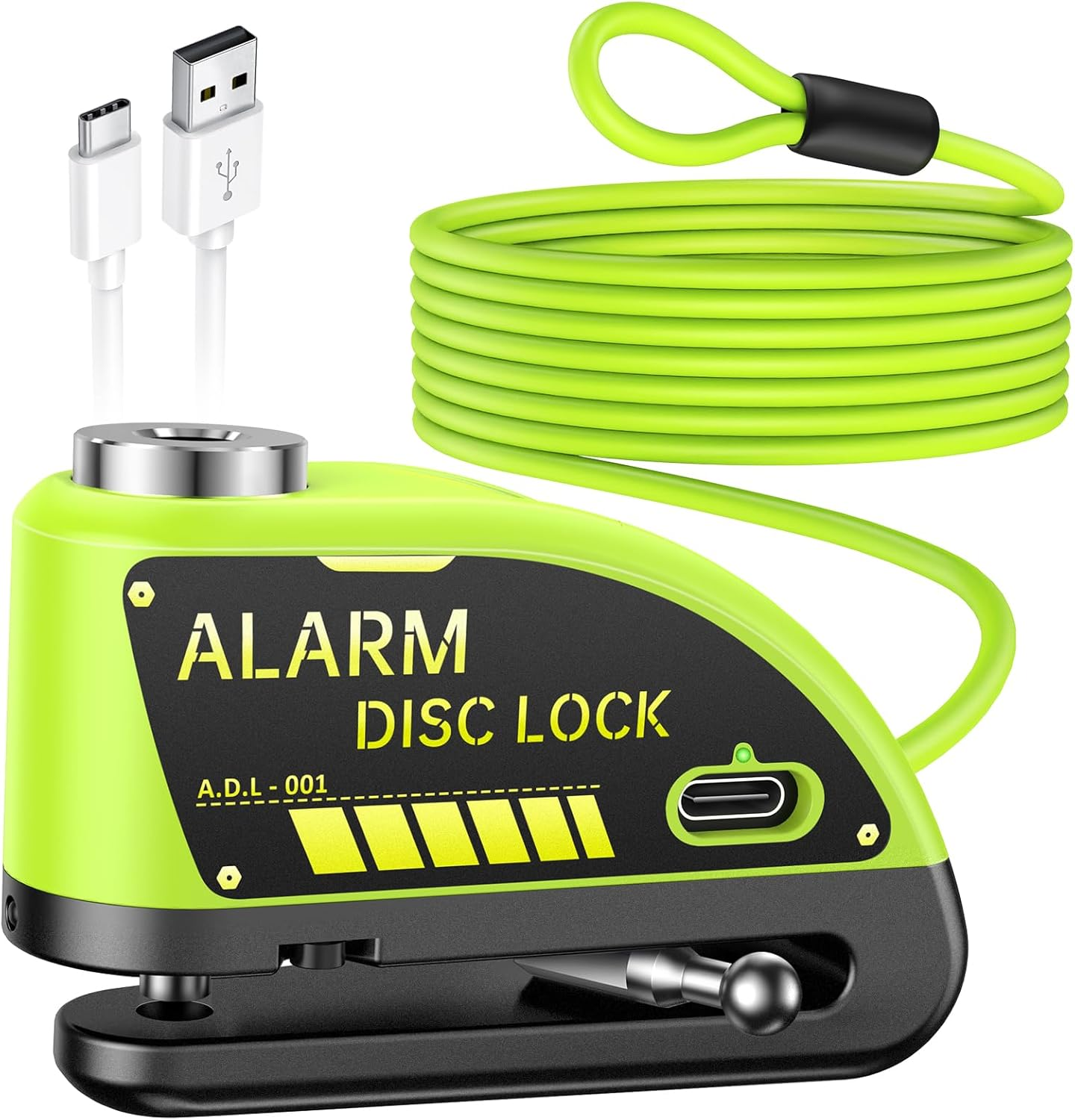 ONVIAN Rechargeable Motorcycle Lock with 6FT Steel Wire Anti-Theft Cable, 120Db Motorcycle Alarm with Rest Mode, for 7Mm Pin Ebike Electric Scooter Motorcycle Moped Disc Brake (Lemon Yellow)&hellip;