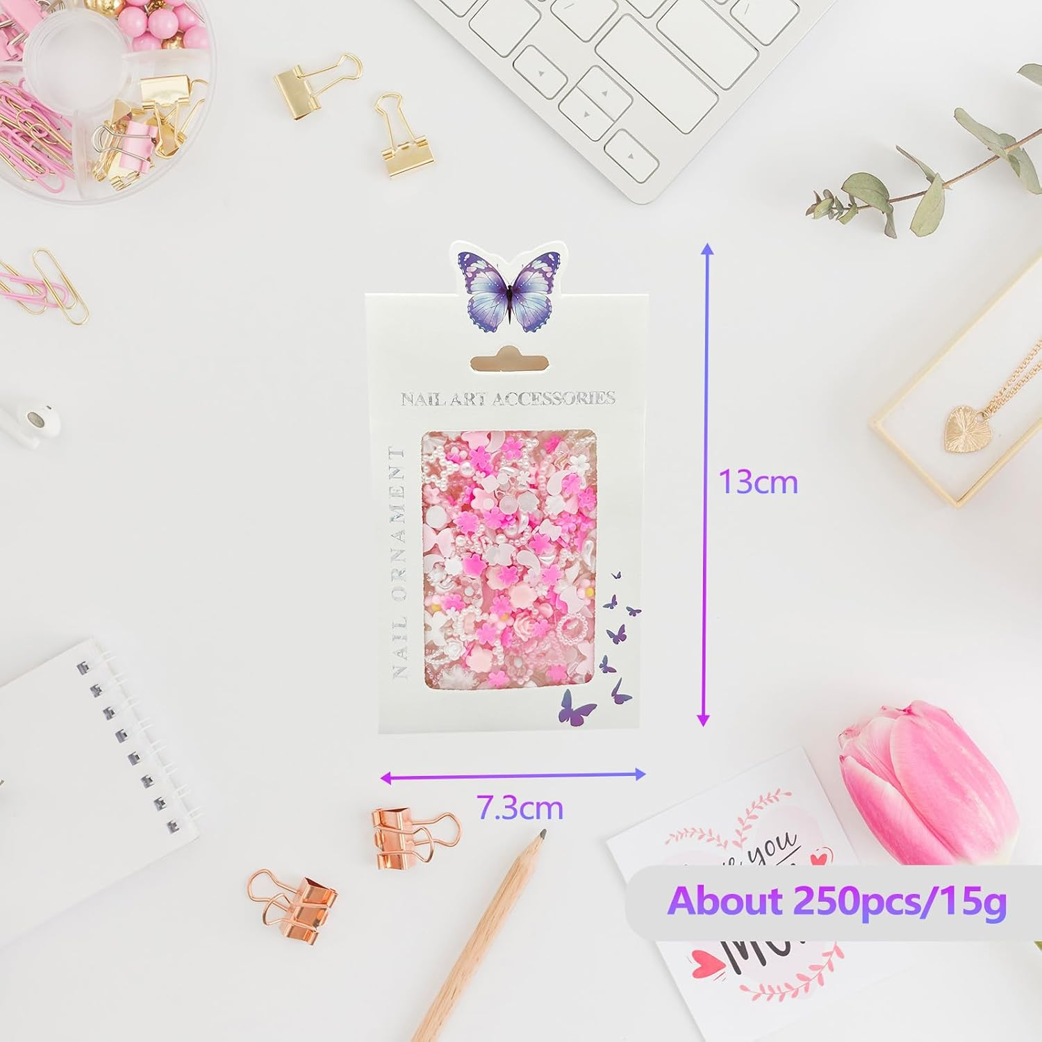 Pink&White 3D Multi Shapes Nail Charms and Flatback Pearls, Mix Styles Heart Star Bow Flower Embellishments for Nail Art, DIY Craft and Decoration, Pink01 image number 5