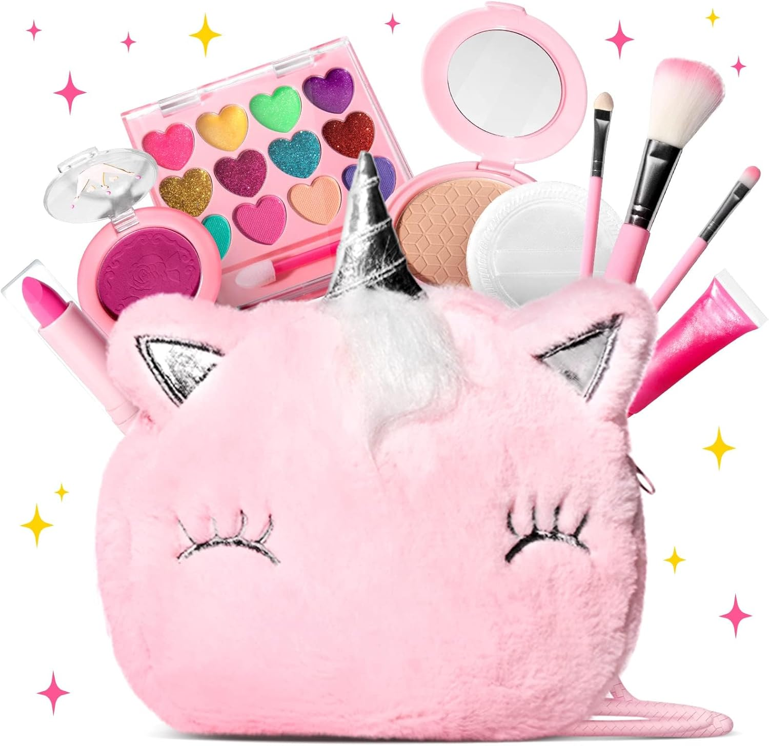 MOTYYA Kids Real Makeup Kit for Girls, Non Toxic, Washable Make up Set with Mini Coin Purse Cute Umicorn Princess Toys for 3 4 5 6 7 8 9 10 12 Years Old Little Girls Birthday Gift (Pink) image number 3