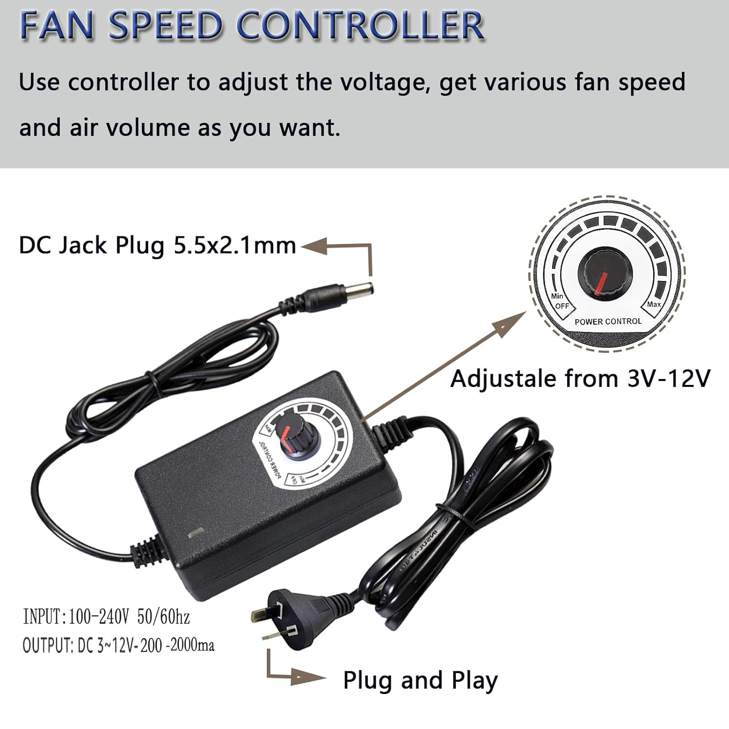 Ronyaoko Big Airflow Dual 120Mm Fans 2 X 12Cm 240Mm Computer Fan,Cabinet Chassis Cooling Fan,Ac 100V to 240V Speed Control,For Server Workstation Greenhouse Receiver Playstation Ventilation Cooling image number 4