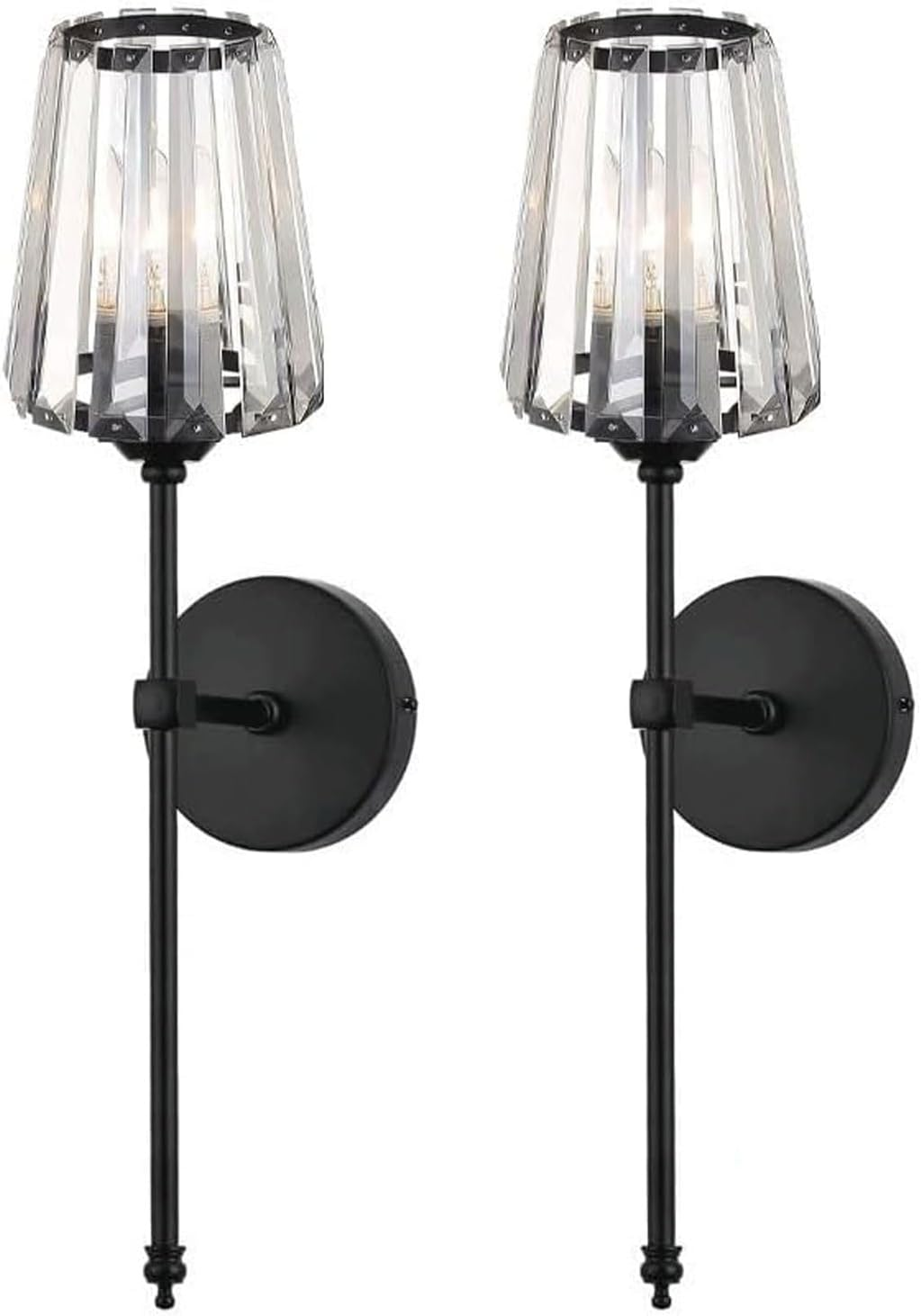 Wall Lights Set of 2 Battery Operated Wall Sconces Clear Glass Lighting Fixture Rechargeable Wall Lamps for Bathroom Bedroom Wall Lighting image number 2