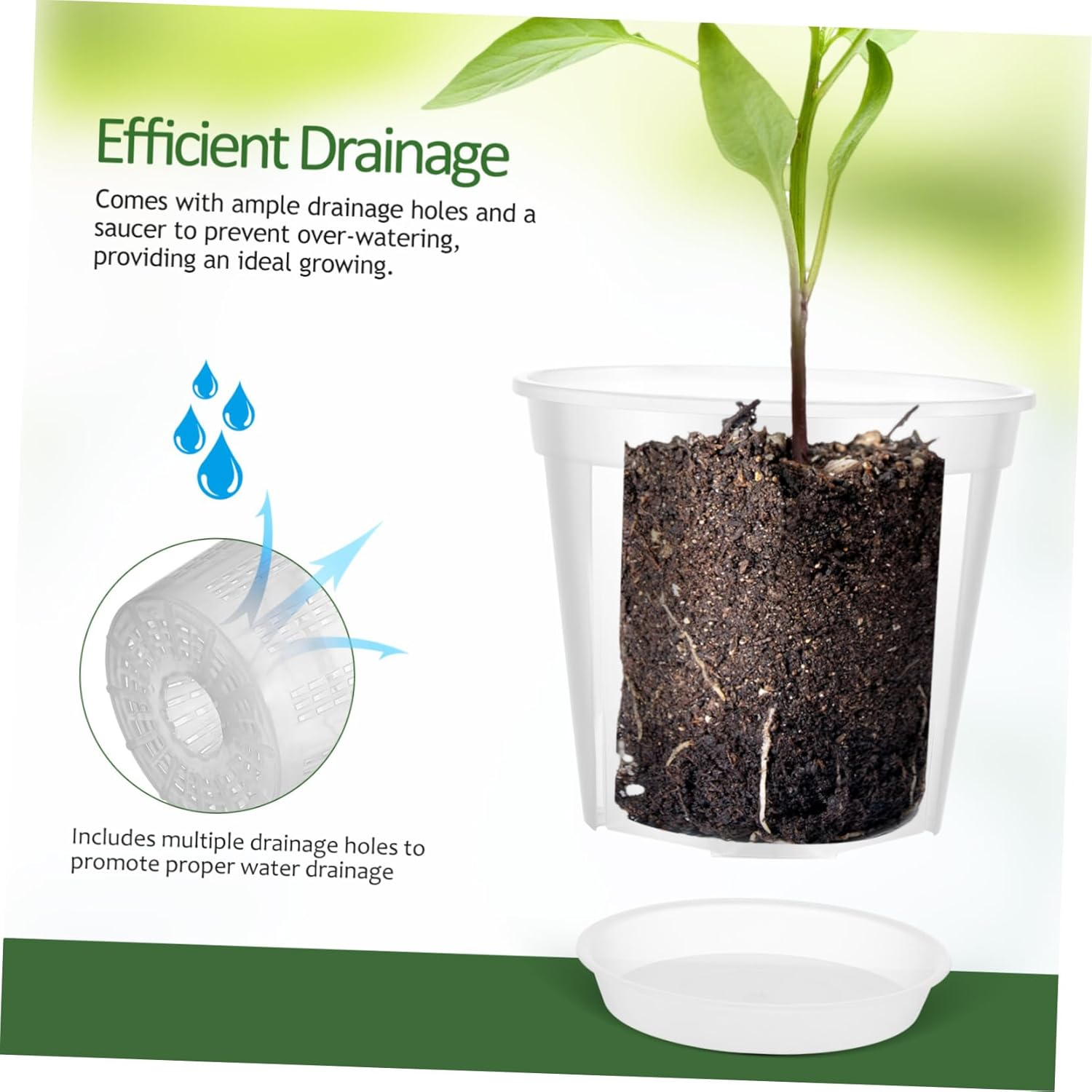 PHENOFICE 4Pcs Breathable Orchid Flower Pots with Drainage Trays 0.3 Gallon Plastic Nursery Planters for Indoor and Outdoor Plants Gardening image number 3