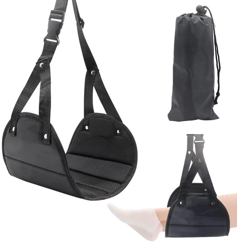 Airplane Foot Rest,Portable Travel Footrest Flight Carry-On Footrest Adjustable Height Foot Rest Travel Accessories Footrests Hammock,Black image number 2