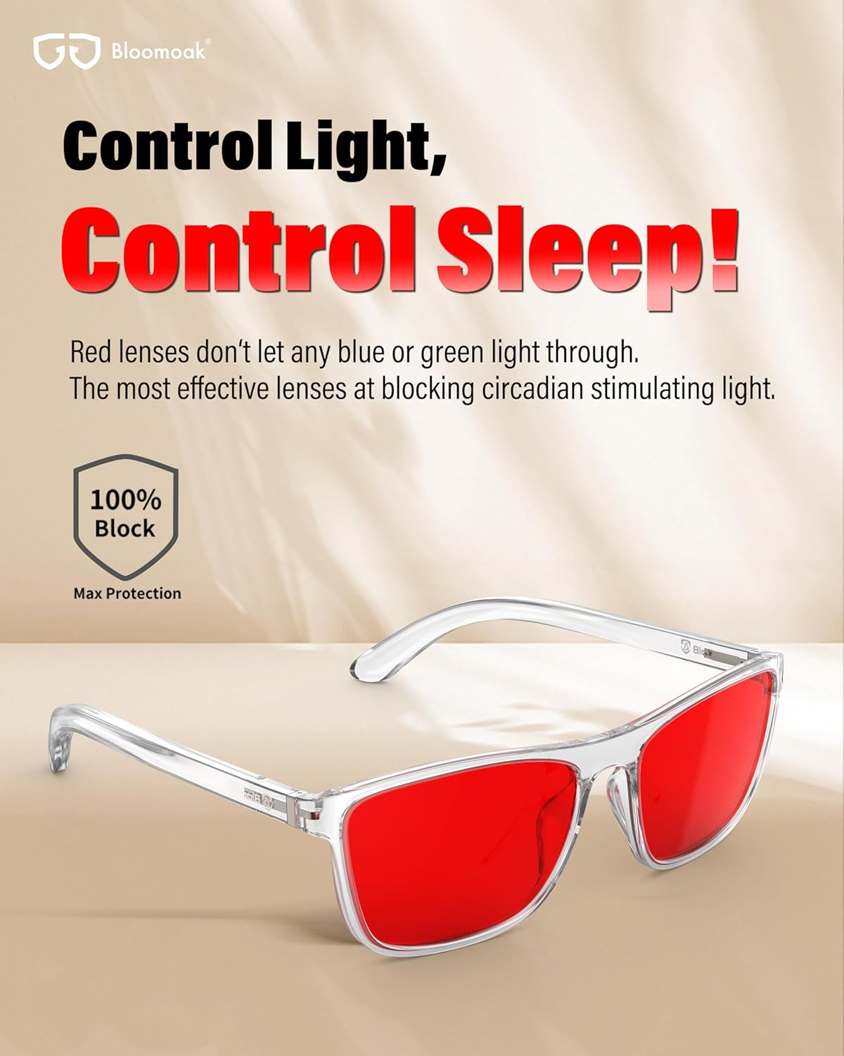 Bloomoak 99.9% Blue Light Blocking Glasses, Gaming Retro round Glasses, Relieve Eye Fatigue and Improve Sleep, Suitable for Screens/Games/Tvs - True Dark Red - 101 - Sleep Master image number 6