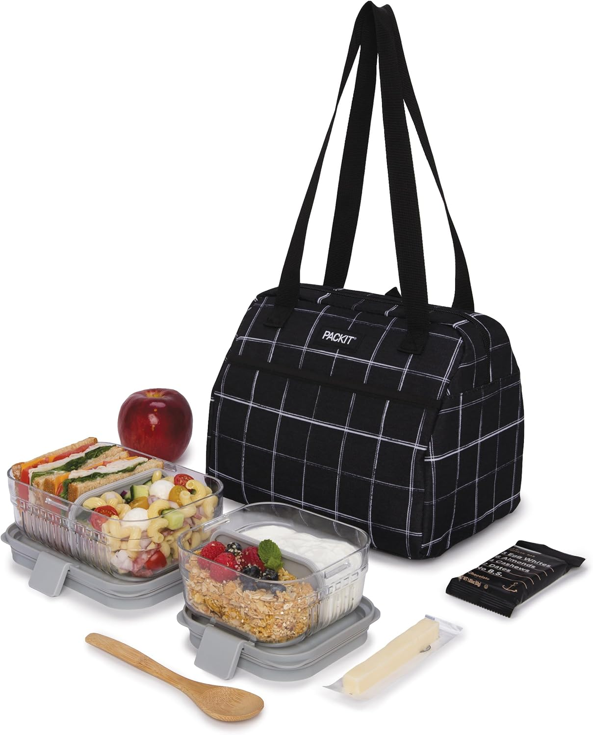 PACKIT Freezable Hampton Tote Bag - Stylish Design Picnic Lunch Cooler Bag for Travel, Cool On-The-Go Convenience - 27X20X22Cm (Black Grid) image number 2