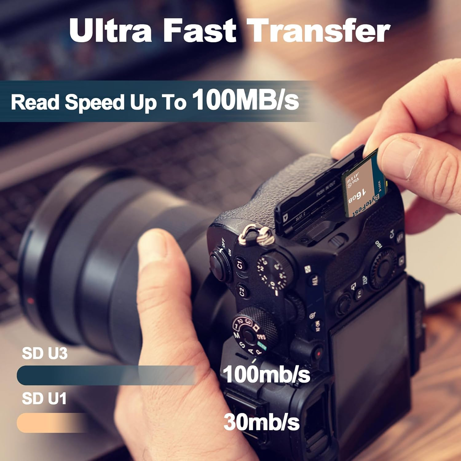SD Card 16GB UHS-I Flash Memory Card - Class 10, U3, V30, High Speed Full HD Video SD Cards for Cameras image number 2