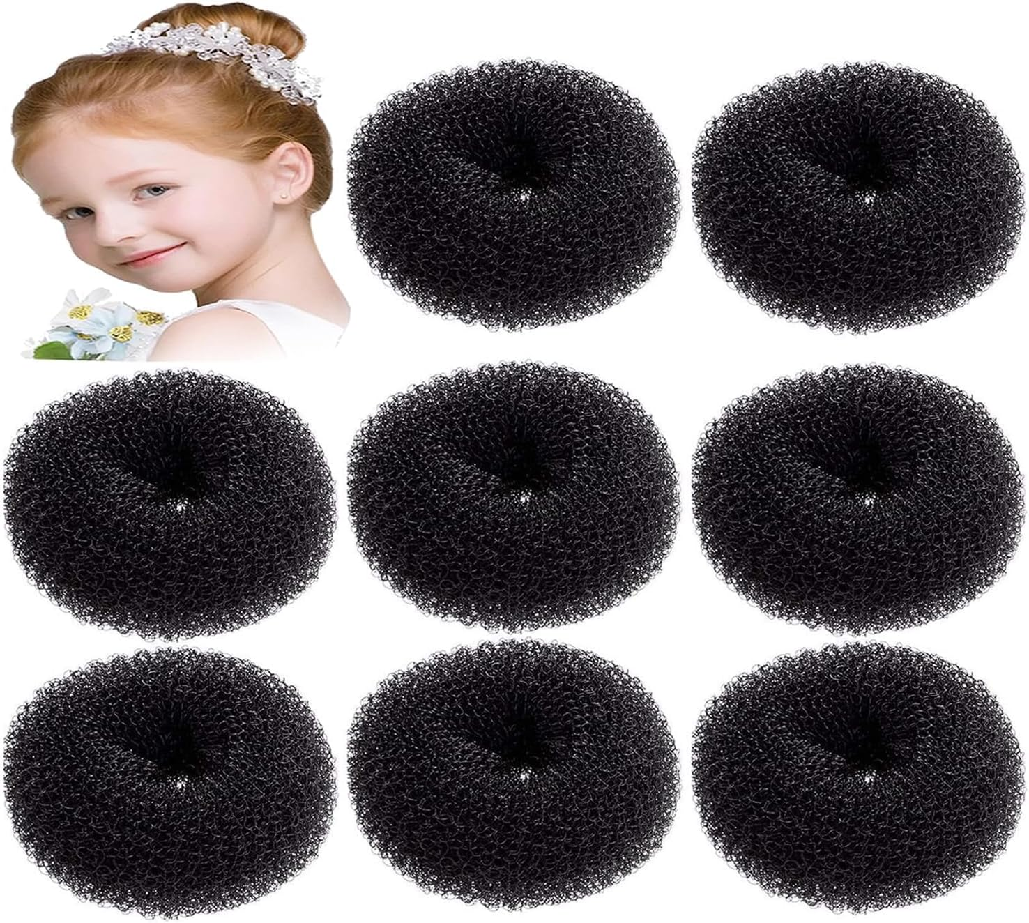 8Pack Hair Bun Maker for Kids, Small Donut Shapers - Create Perfect Buns with Ease - Hair Doughnut Shaper Kit for Women and Girls, Mini Hair Doughnut Shaper for Short and Thin Hair (Black)