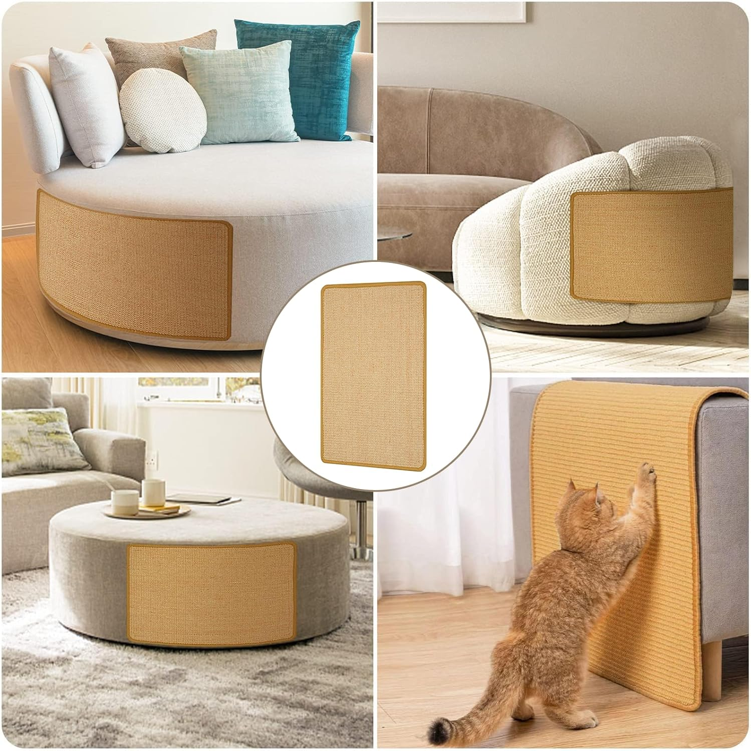 Cat Scratcher Mat, 40 * 60Cm Natural Sisal Cat Scratch Mats, Horizontal Cat Floor Scratching Pad Rug with Sticky Velcro Tapes, Protect Couch and Carpets image number 1