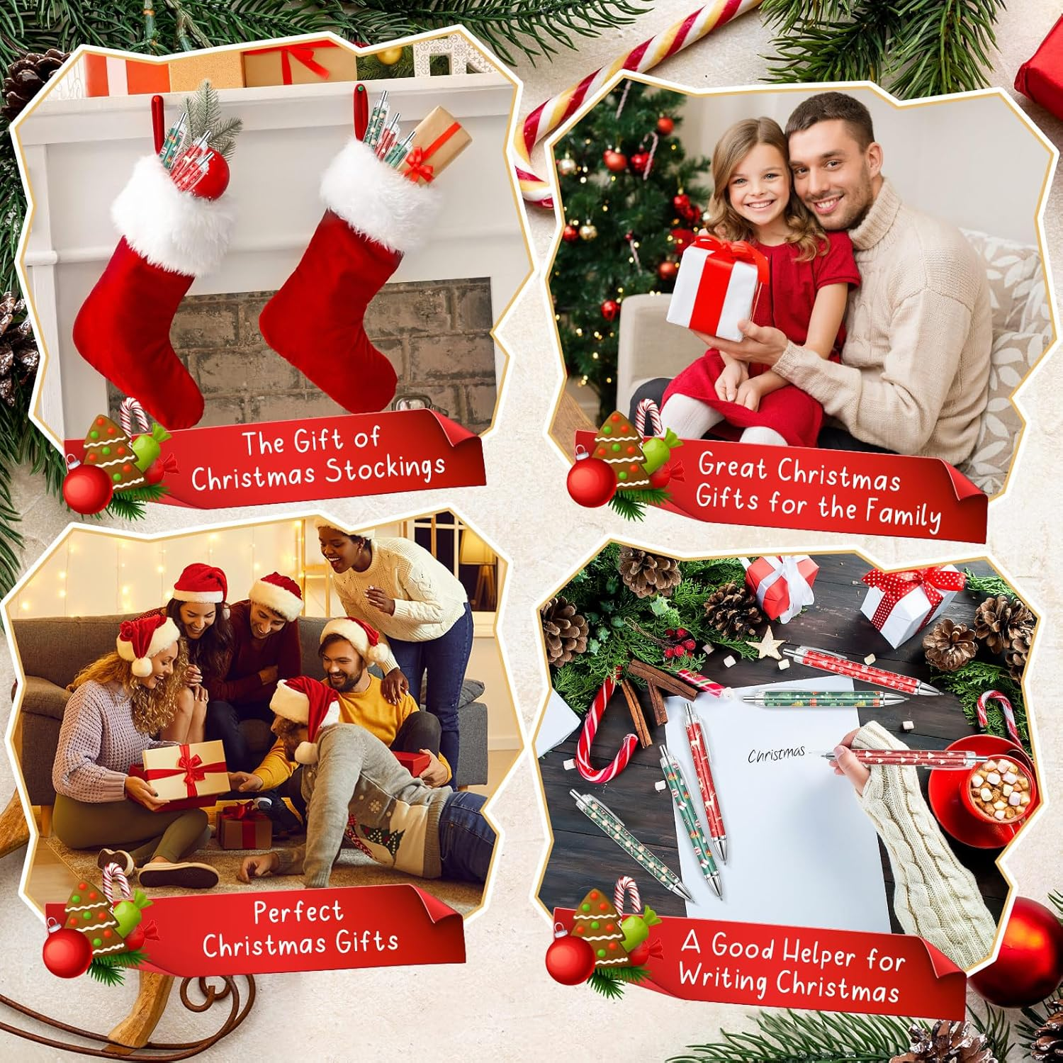 Clabby Pack of 36 Christmas Ballpoint Pens Retractable Gel Ink Pens with 1 Mm Black Ink Funny Christmas Pens Office Stationery Gift Christmas Party Favours