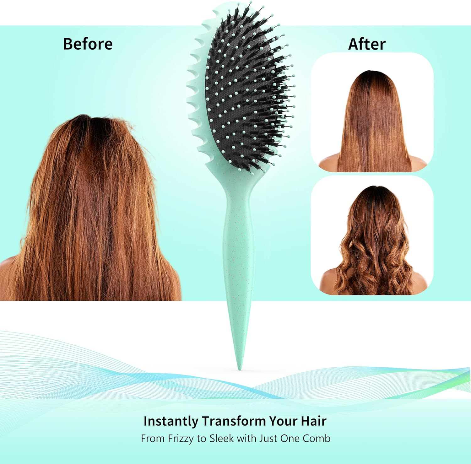 Tofitter Curl Hair Brush &ndash; Anti-Static Detangling Comb for Wet & Dry Hair, Reduces Tangles & Hair Pulling, Ergonomic Handle, Suitable for All Hair Types（Green) image number 4