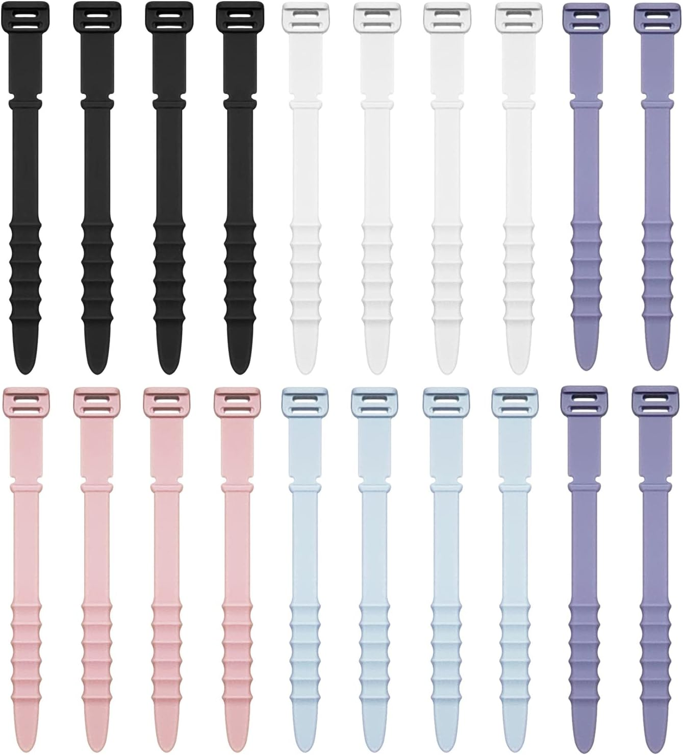 Taicols Zip Ties, 20 Pcs Reusable Silicone Cable Ties, Adjustable Strap Wire Management, Cable Organiser Straps, Cable Straps for Wire, Elastic Cable Organizer for Home Office Table Desk(5 Colors)