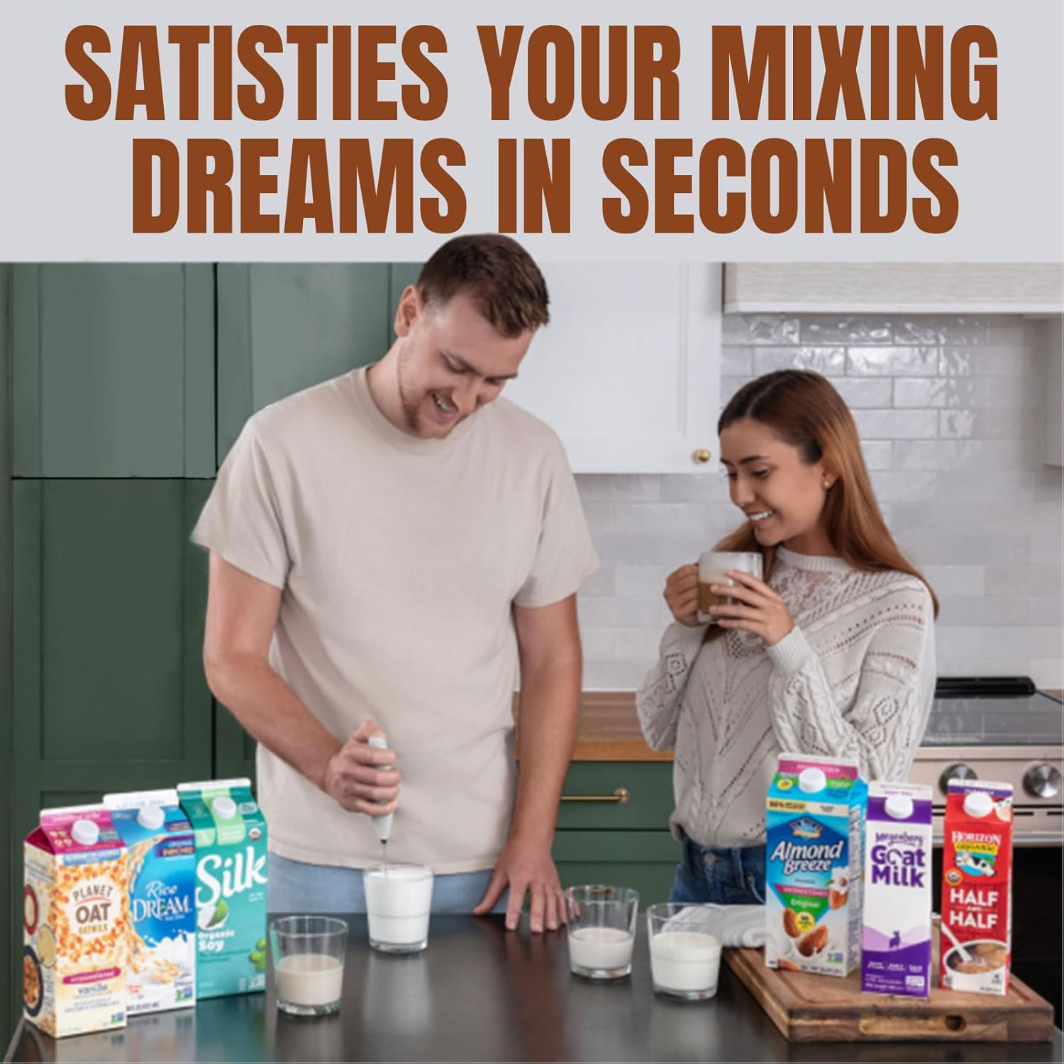 Electric Hand Mixer, Powerful Handheld Milk Frother and Drink Mixer for Coffee, Cappuccino, Matcha, Hot Chocolate and Protein Shakes, Easy-To-Use One Click Button image number 2