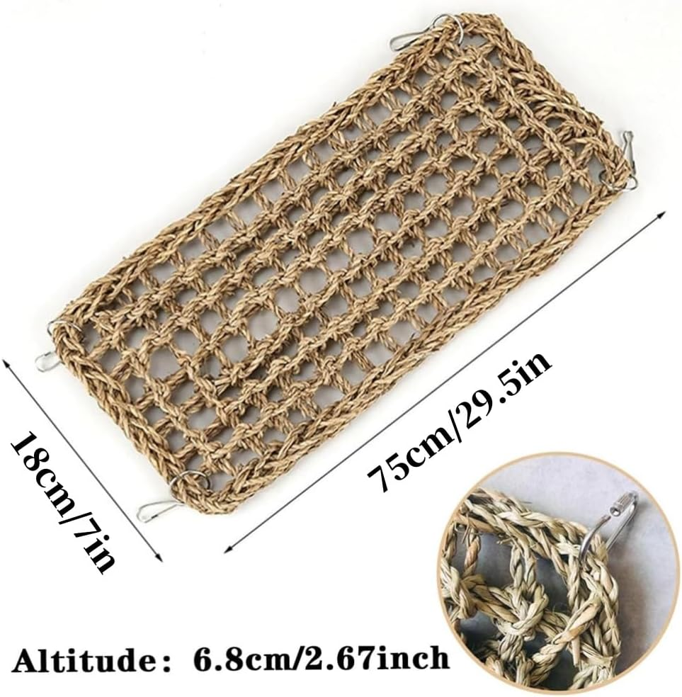 Natural Grass Woven Bird Net Hammock,Bird Seagrass Mat,Climbing Rope Ladder,Hammock Hanging on Parrot Cage,With 4 Hooks,Chew Toys for Lovebirds,Cockatiels,Pigeon,Budgies Etc (29.5 X 7In/75 * 18Cm) image number 4